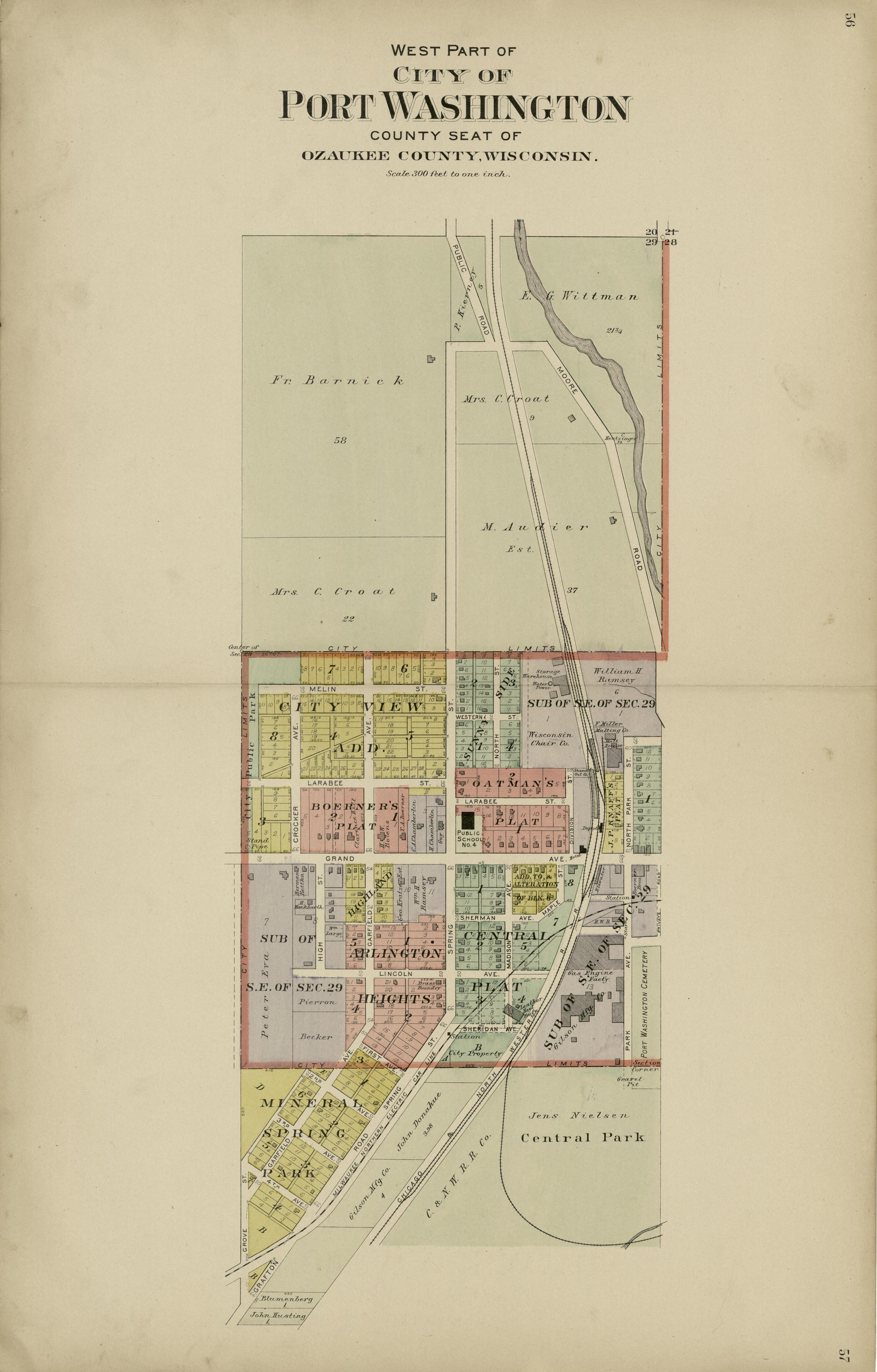 West Part: City of Port Washington from Plat Book of Washington and Ozaukee Counties, Wisconsin : Compiled from County Records and Actual Surveys 1915 by Relic Map Company