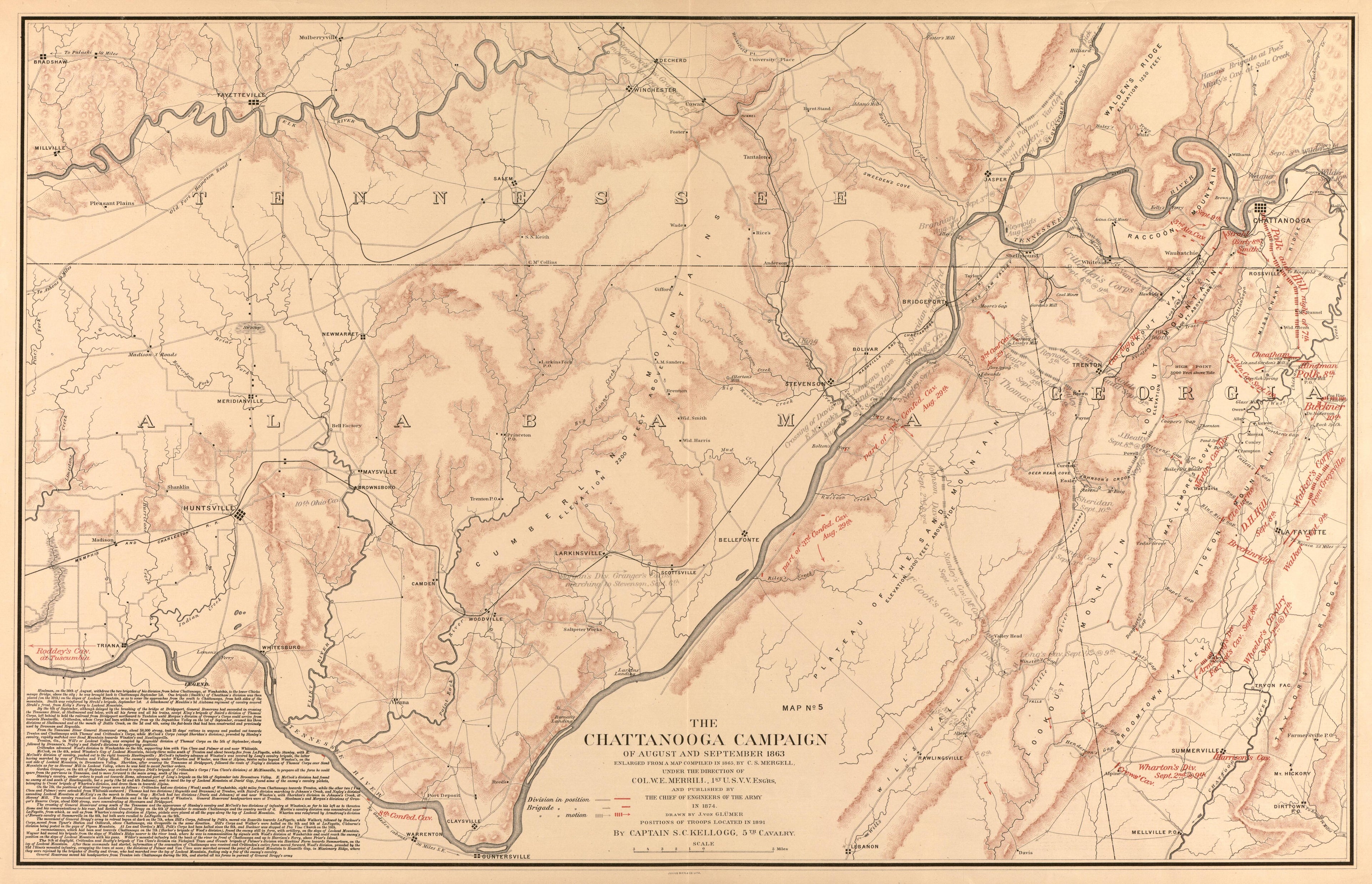 Map No. 6: the Chattanooga Campaign of August and September 1863 from the Middle Tennessee and Chattanooga Campaigns of June, July, August, and September 1863 1891 by Relic Map Company