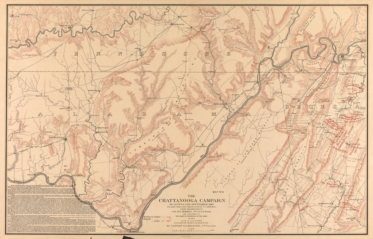 Map No. 5: the Chattanooga Campaign of August and September 1863 from the Middle Tennessee and Chattanooga Campaigns of June, July, August, and September 1863 1891 by Relic Map Company