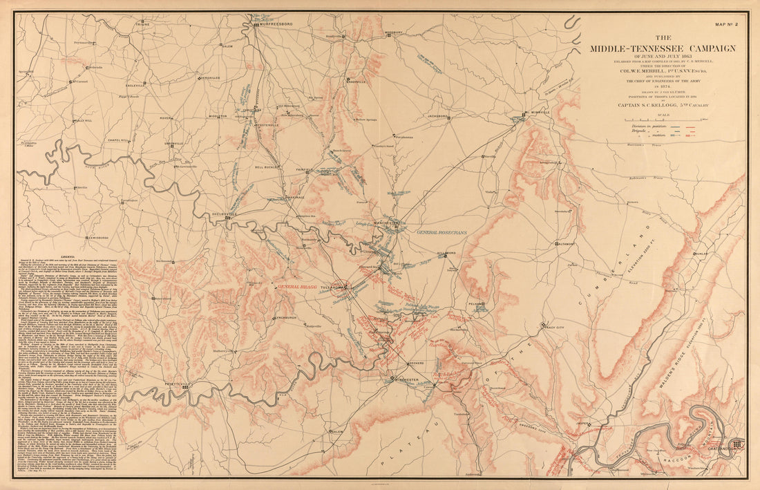 This old map of Chattanooga Region, Middle, Tennessee, Tennessee, Middle, was created by Glümer, J. V.|Kellogg, Sanford C. (Sanford Cobb)|Mergell, C. S.|United States. Army. Corps of Engineers|Winchell, Ward P. in 1891
