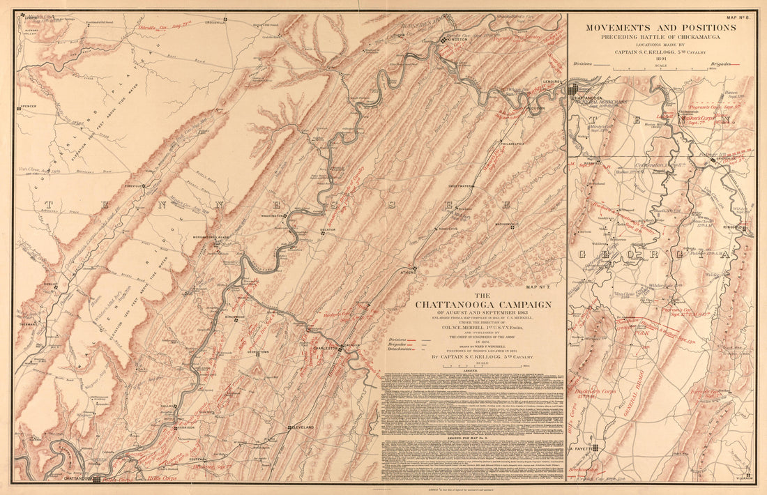 This old map of Chattanooga Region, Middle, Tennessee, Tennessee, Middle, was created by Glümer, J. V.|Kellogg, Sanford C. (Sanford Cobb)|Mergell, C. S.|United States. Army. Corps of Engineers|Winchell, Ward P. in 1891