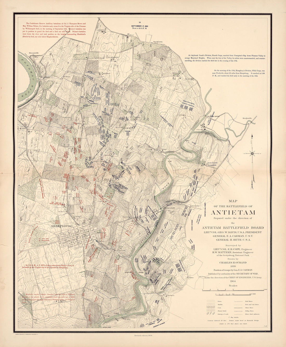 Map of the Battlefield of Antietam, Sept. 17th - 12:00-12:15PM from Atlas of the Battlefield of Antietam, Prepared Under the Direction of the Antietam Battlefield Board, Lieut. Col. Geo. W. Davis, U.S.A., President, Gen. E.A. Carman, U.S.V., Gen. H He... by Relic Map Company