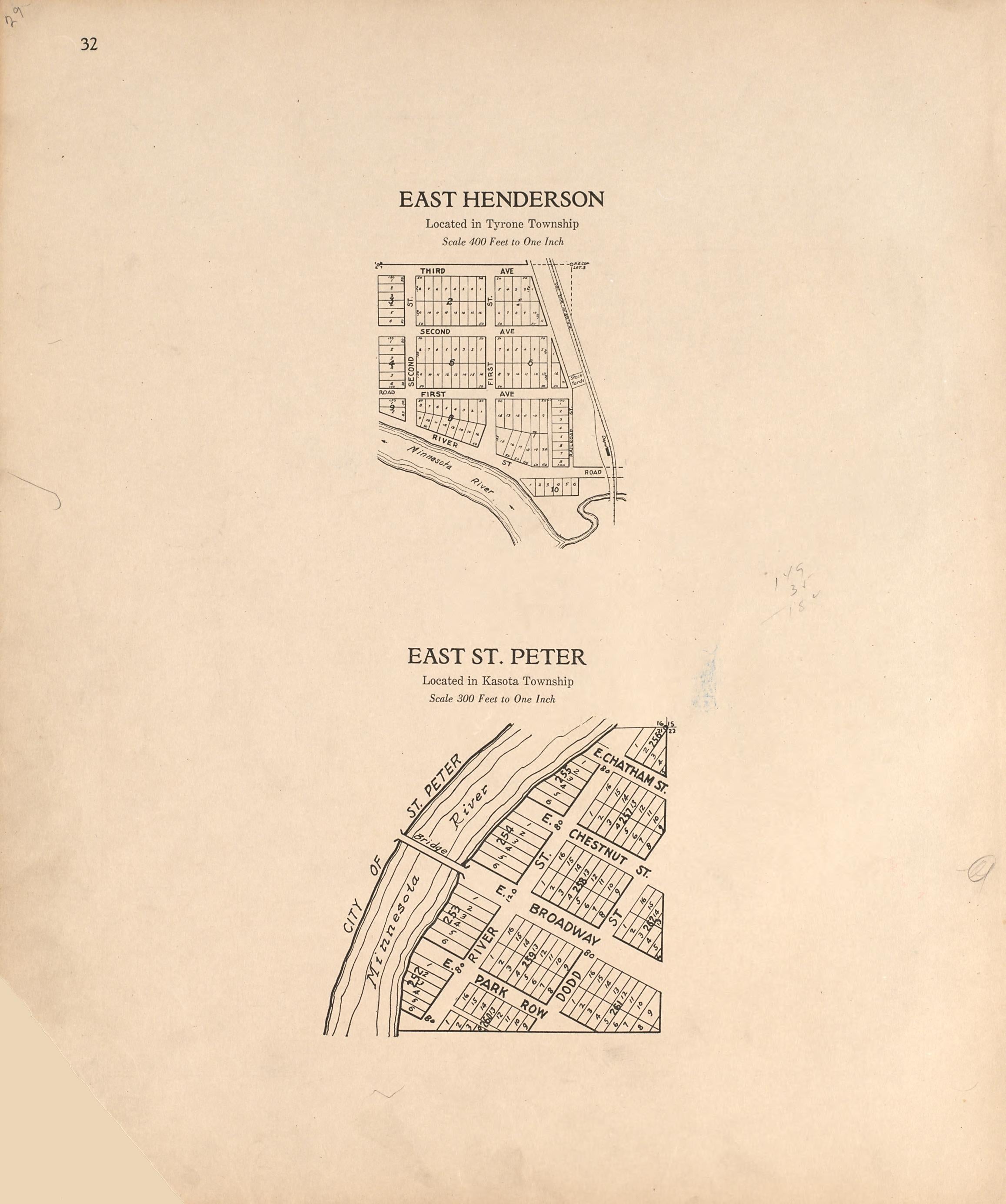 East Henderson; East St. Peter from Plat Book of Le Sueur County, Minnesota : Showing Township Plats, City and Village Plats, Sub-division Plats, County Map, Government Surveys, Patrons Directory, Minnesota History, County Officers, City and Village O... by Relic Map Company