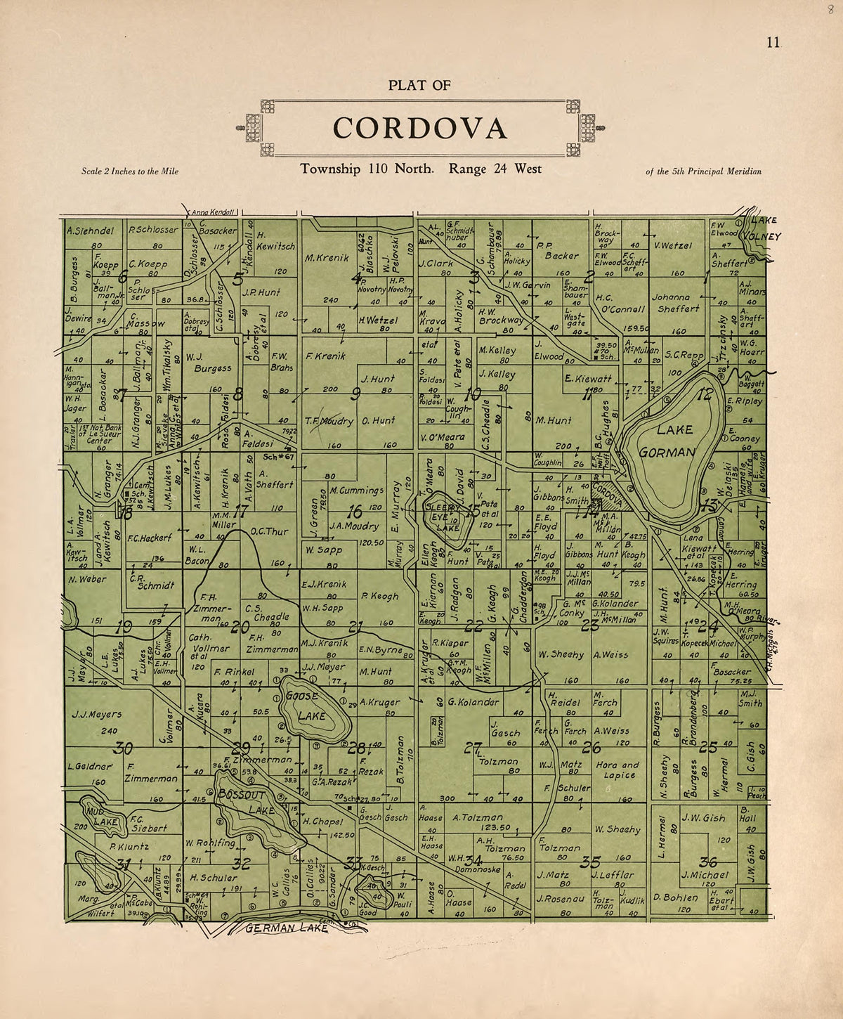 Plat of Cordova from Plat Book of Le Sueur County, Minnesota : Showing Township Plats, City and Village Plats, Sub-division Plats, County Map, Government Surveys, Patrons Directory, Minnesota History, County Officers, City and Village Officers, Etc 1928 by Relic Map Company