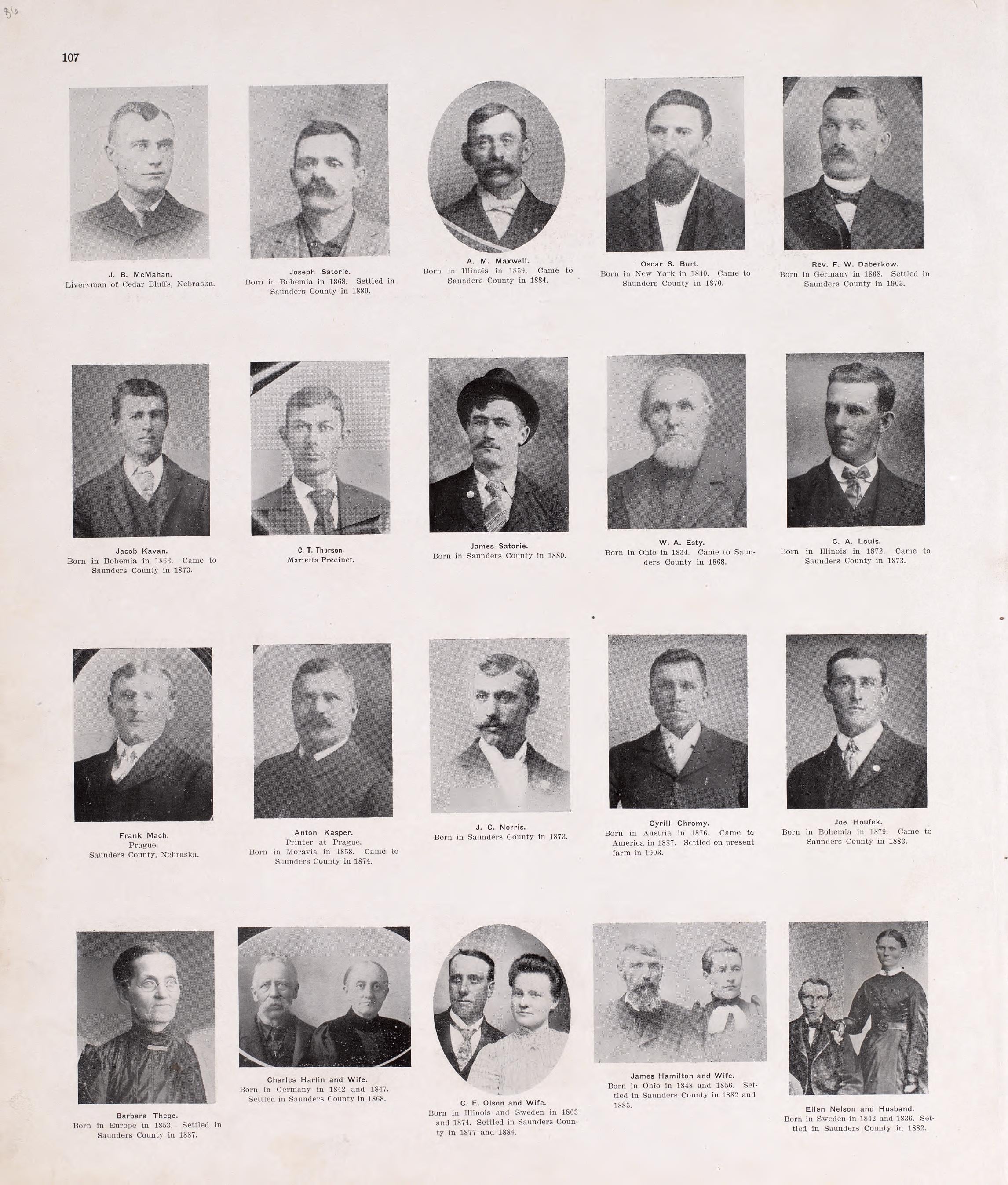 Portraits from Plat Book of Saunders County, Nebraska : Containing Carefully Prepared Township Plats, Village Plats, Analysis of U.S. Land System, Leading Farmers Directory : Illustrated 1907 by Relic Map Company