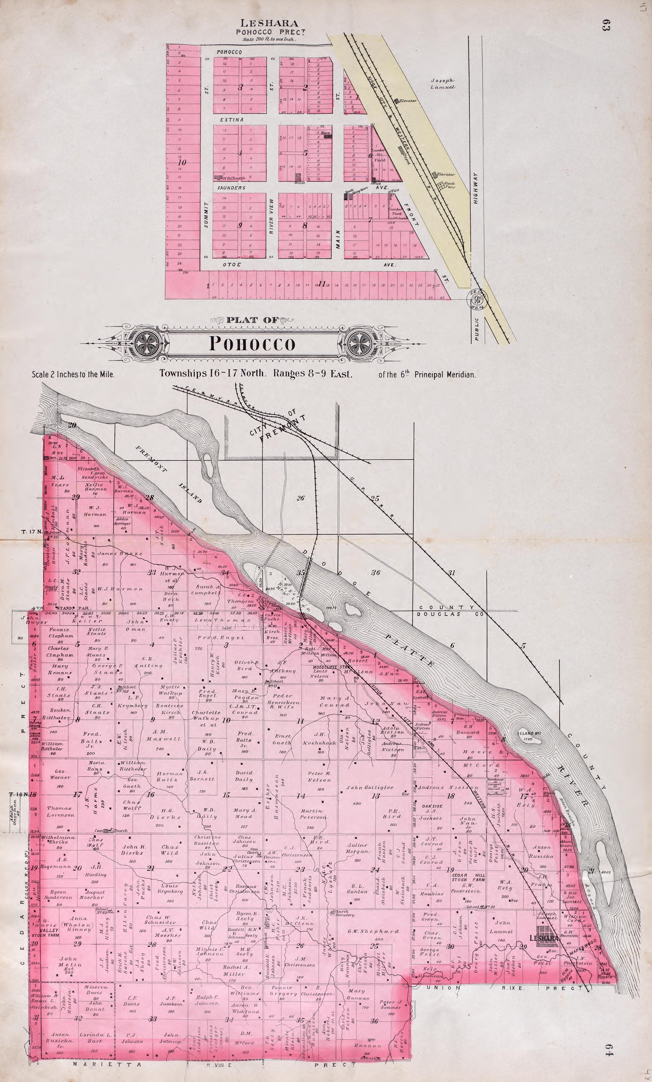 Leshara from Plat Book of Saunders County, Nebraska : Containing Carefully Prepared Township Plats, Village Plats, Analysis of U.S. Land System, Leading Farmers Directory : Illustrated 1907 by Relic Map Company
