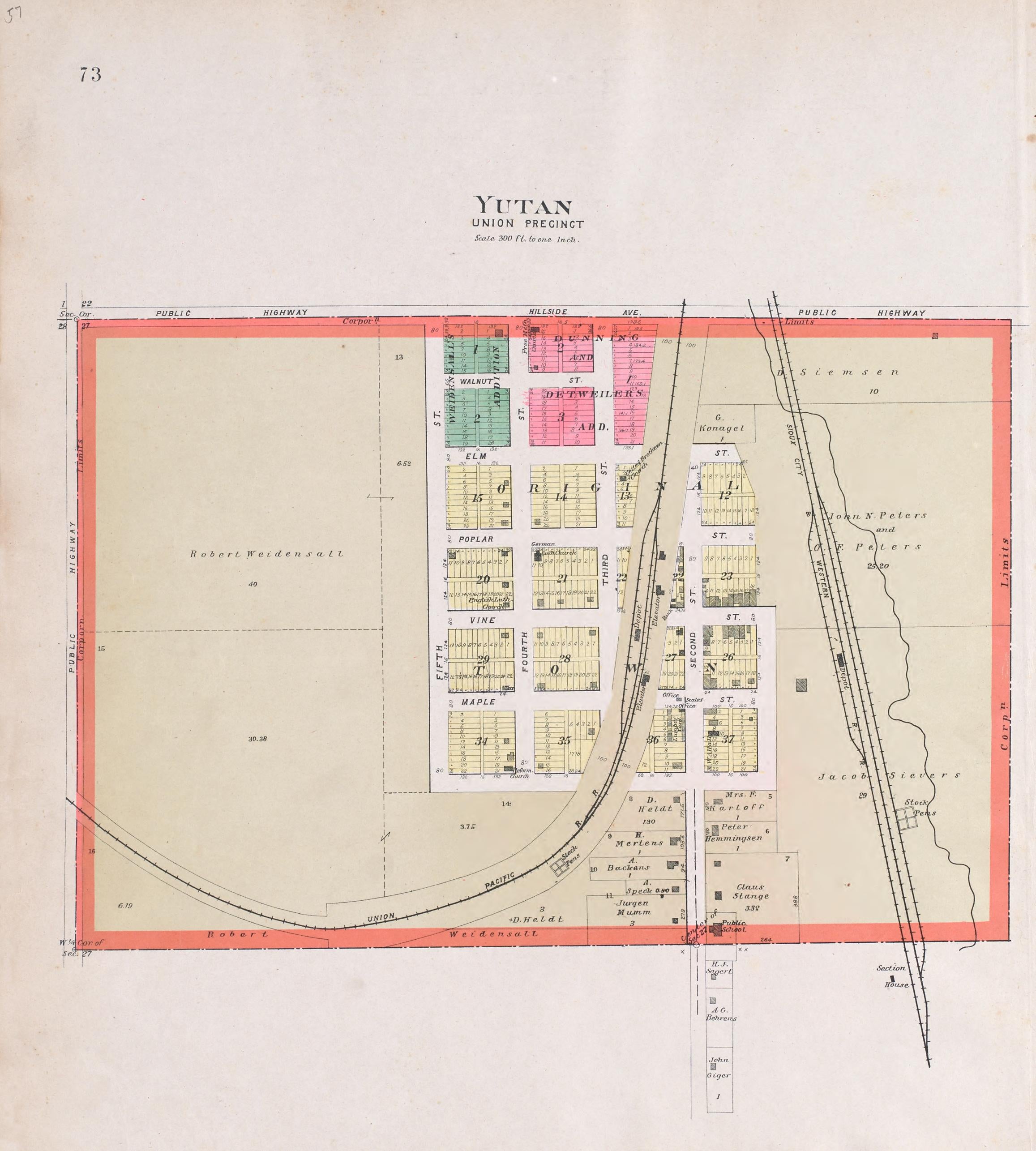 Yutan from Plat Book of Saunders County, Nebraska : Containing Carefully Prepared Township Plats, Village Plats, Analysis of U.S. Land System, Leading Farmers Directory : Illustrated 1907 by Relic Map Company