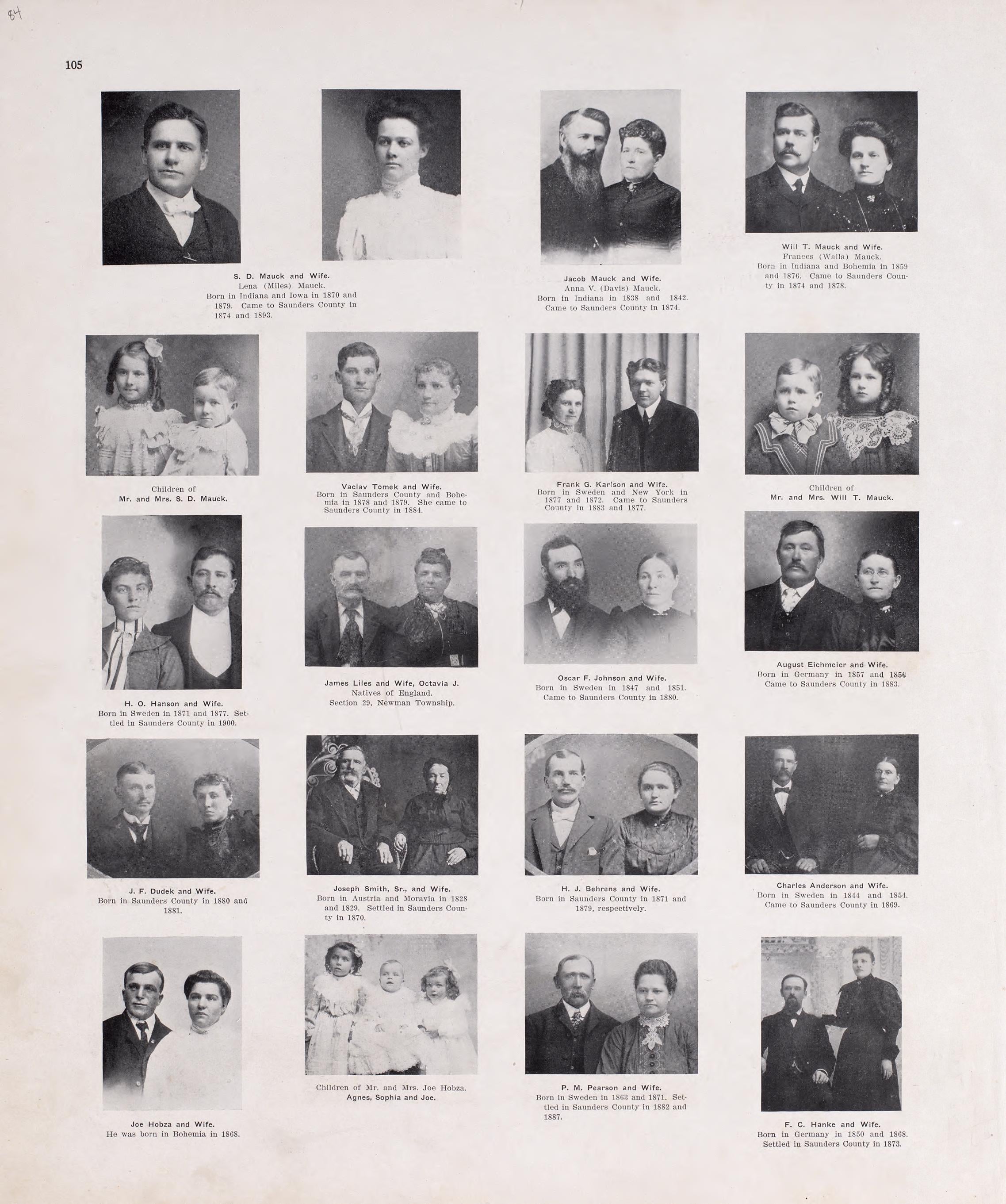Portraits from Plat Book of Saunders County, Nebraska : Containing Carefully Prepared Township Plats, Village Plats, Analysis of U.S. Land System, Leading Farmers Directory : Illustrated 1907 by Relic Map Company