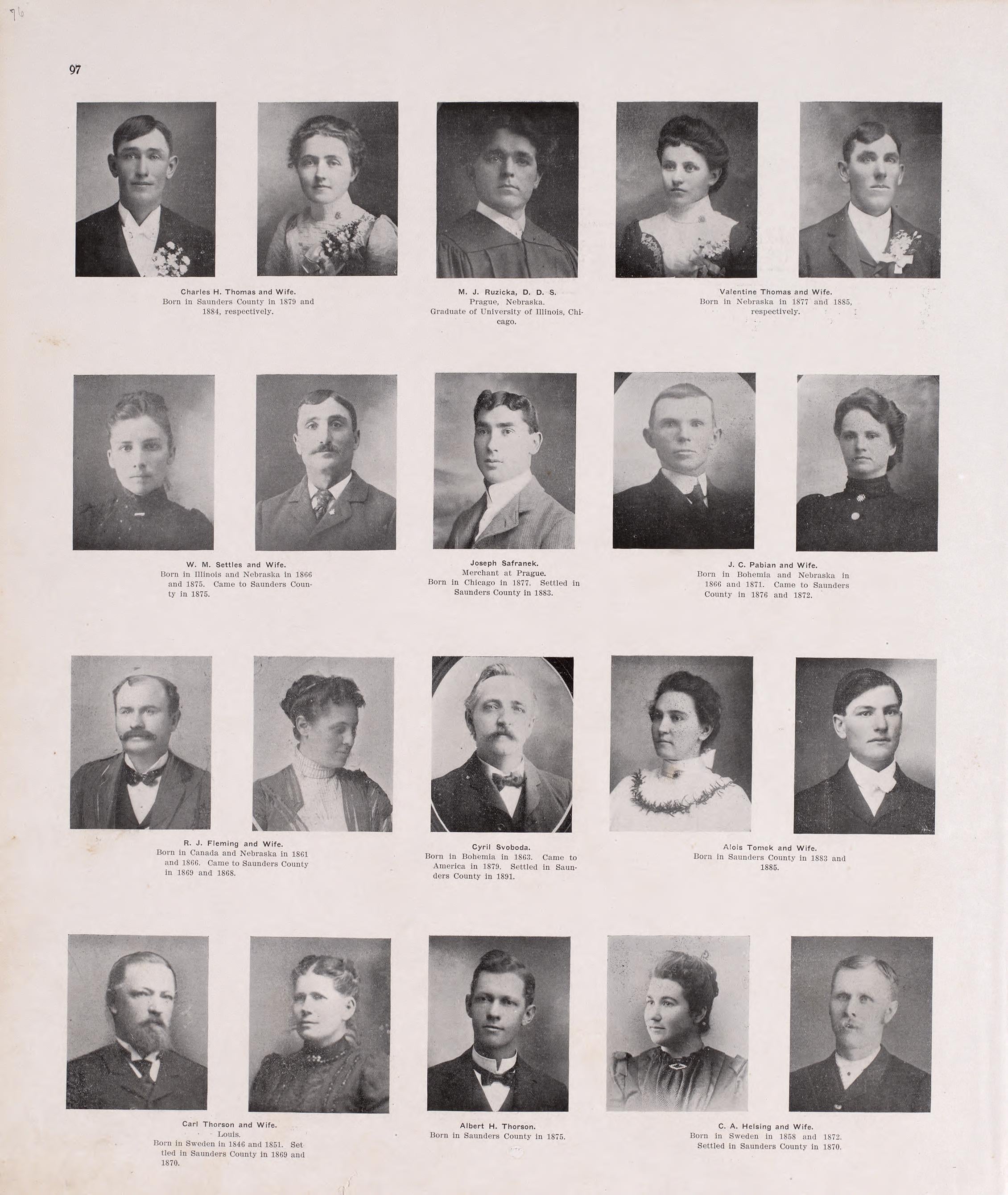 Portraits from Plat Book of Saunders County, Nebraska : Containing Carefully Prepared Township Plats, Village Plats, Analysis of U.S. Land System, Leading Farmers Directory : Illustrated 1907 by Relic Map Company