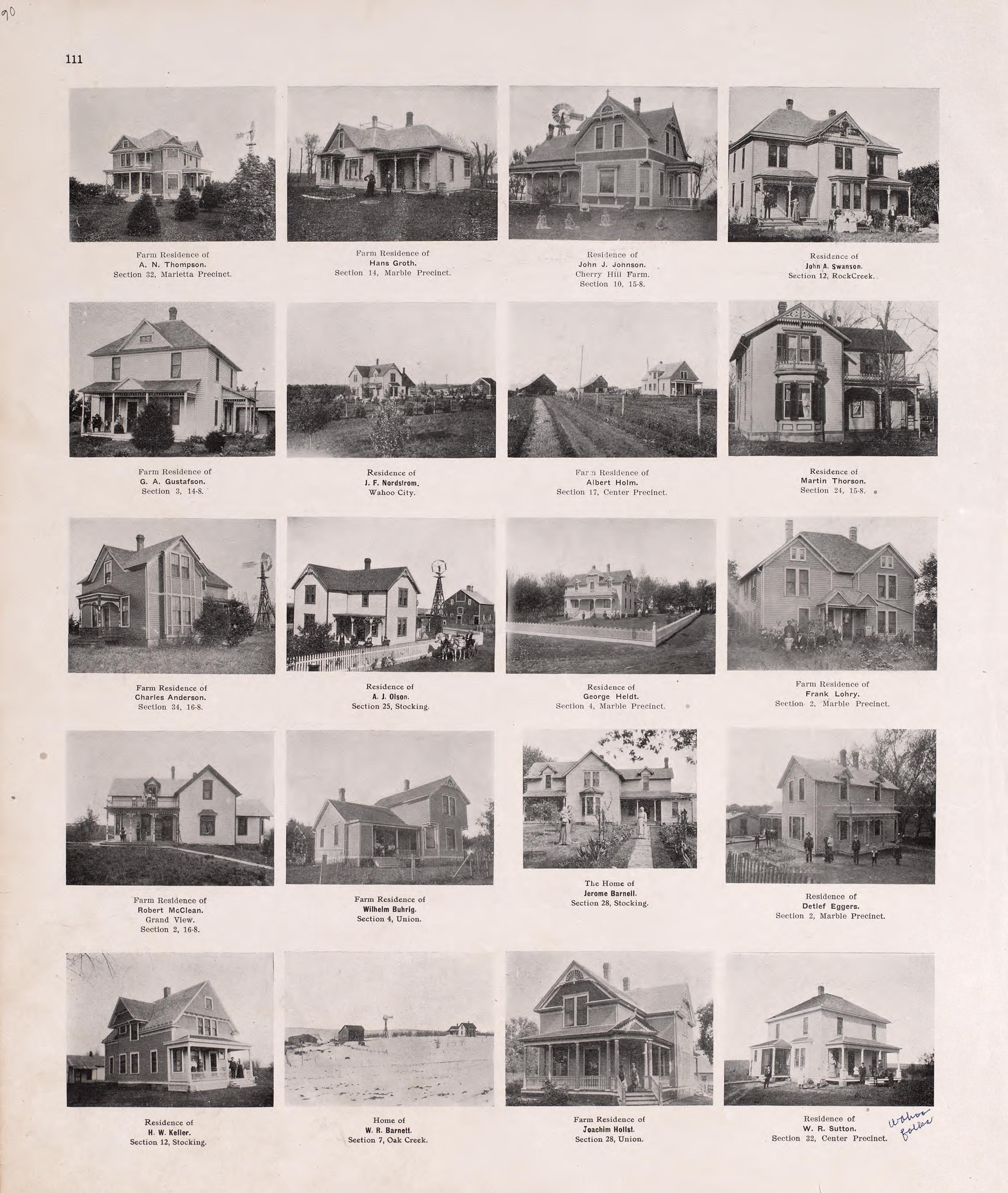 Residences from Plat Book of Saunders County, Nebraska : Containing Carefully Prepared Township Plats, Village Plats, Analysis of U.S. Land System, Leading Farmers Directory : Illustrated 1907 by Relic Map Company