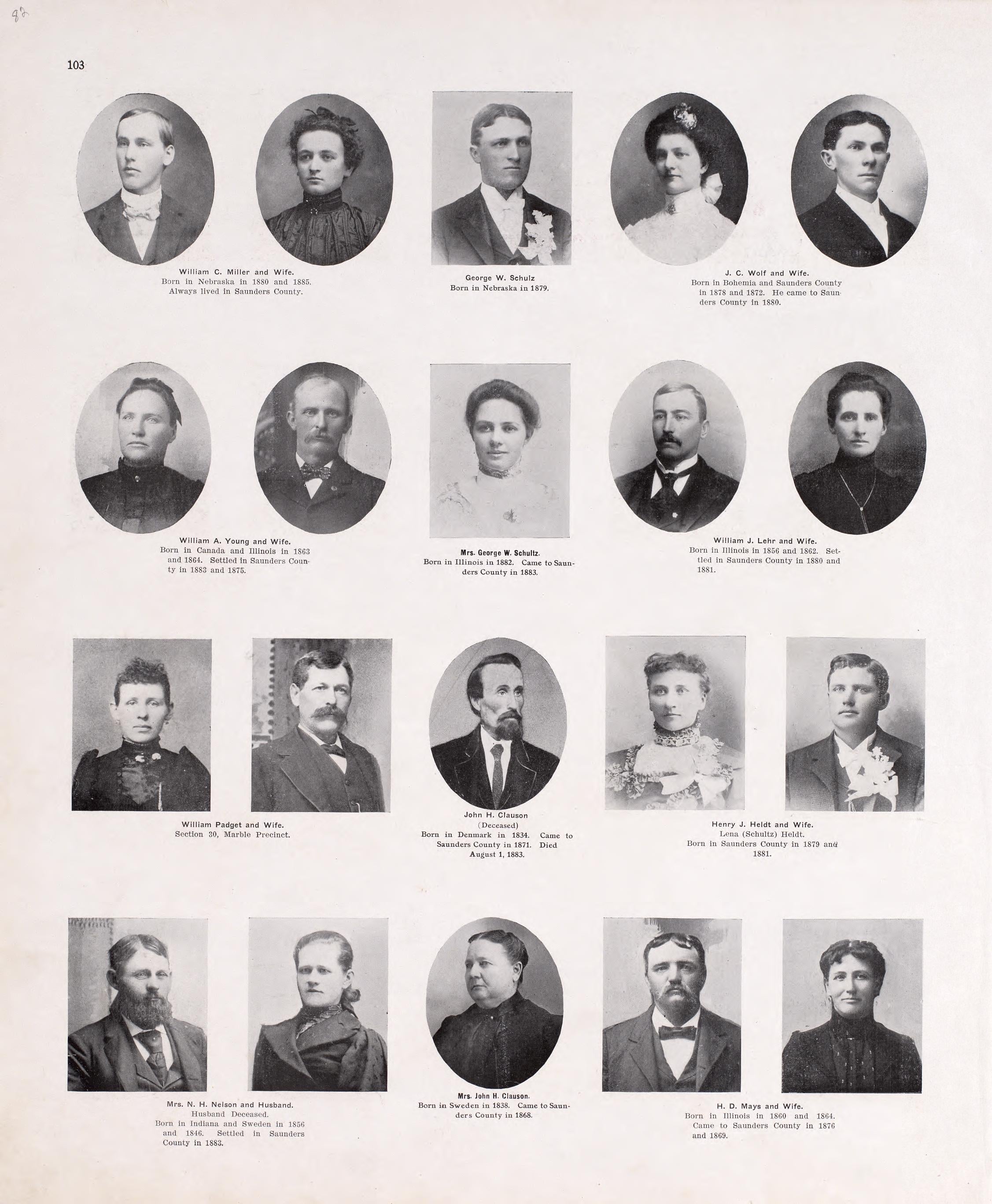 Portraits from Plat Book of Saunders County, Nebraska : Containing Carefully Prepared Township Plats, Village Plats, Analysis of U.S. Land System, Leading Farmers Directory : Illustrated 1907 by Relic Map Company