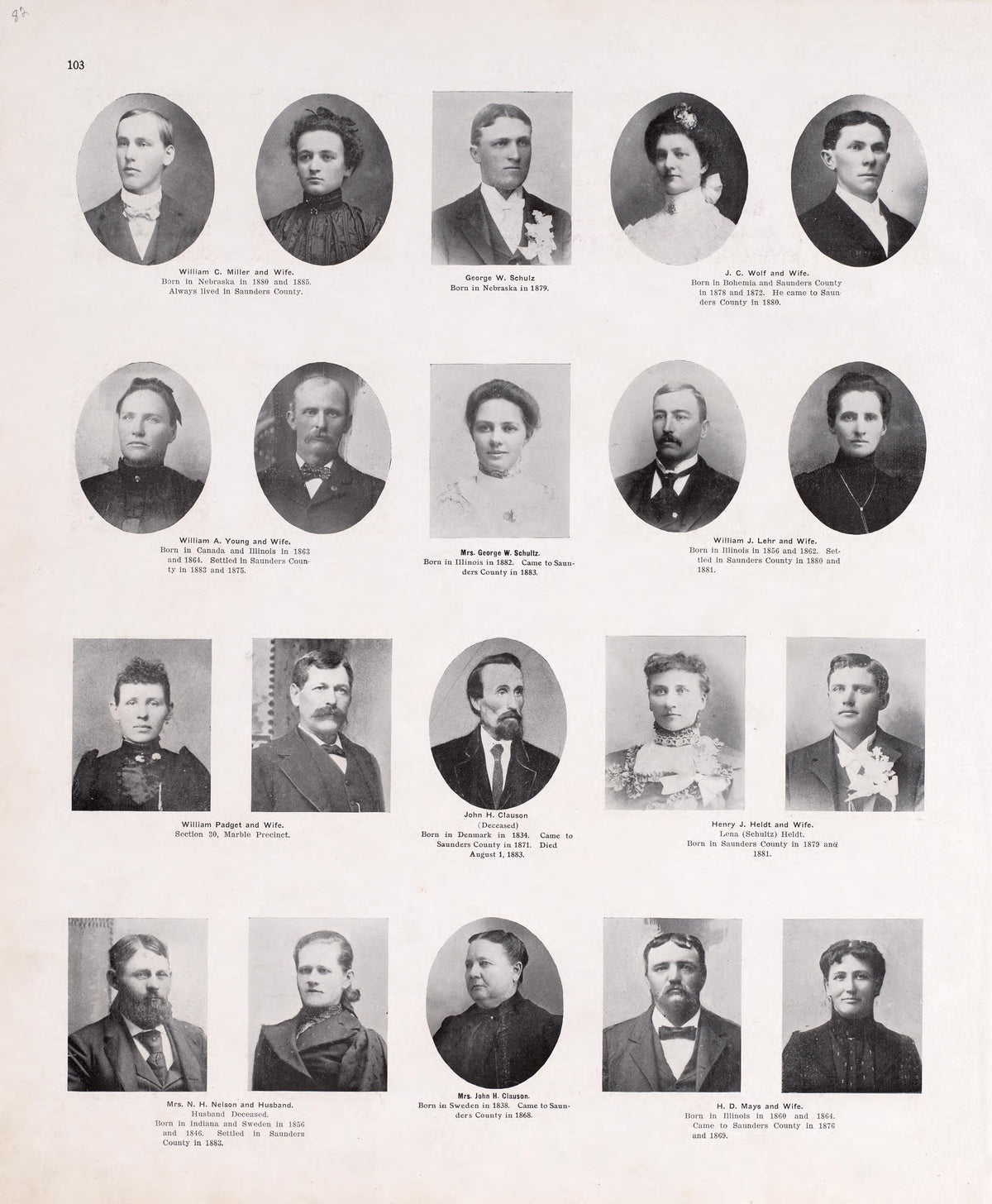 Portraits from Plat Book of Saunders County, Nebraska : Containing Carefully Prepared Township Plats, Village Plats, Analysis of U.S. Land System, Leading Farmers Directory : Illustrated 1907 by Relic Map Company