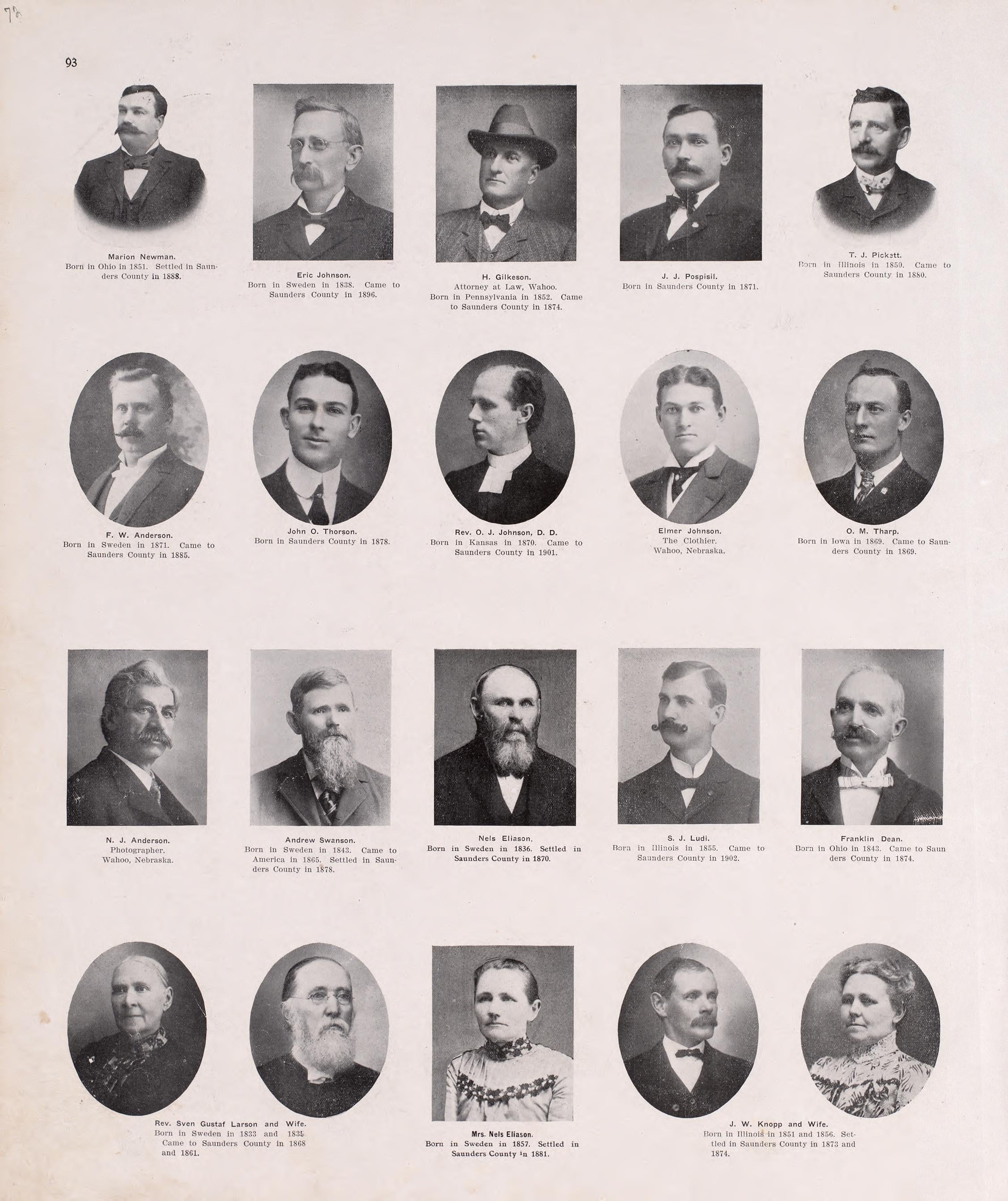 Portraits from Plat Book of Saunders County, Nebraska : Containing Carefully Prepared Township Plats, Village Plats, Analysis of U.S. Land System, Leading Farmers Directory : Illustrated 1907 by Relic Map Company