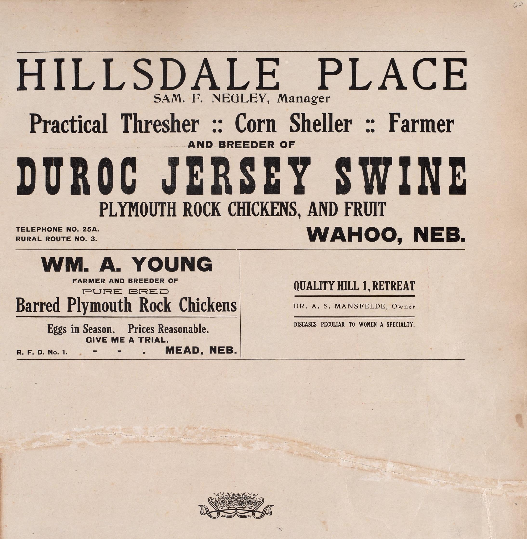 Hillsdale Place from Plat Book of Saunders County, Nebraska : Containing Carefully Prepared Township Plats, Village Plats, Analysis of U.S. Land System, Leading Farmers Directory : Illustrated 1907 by Relic Map Company