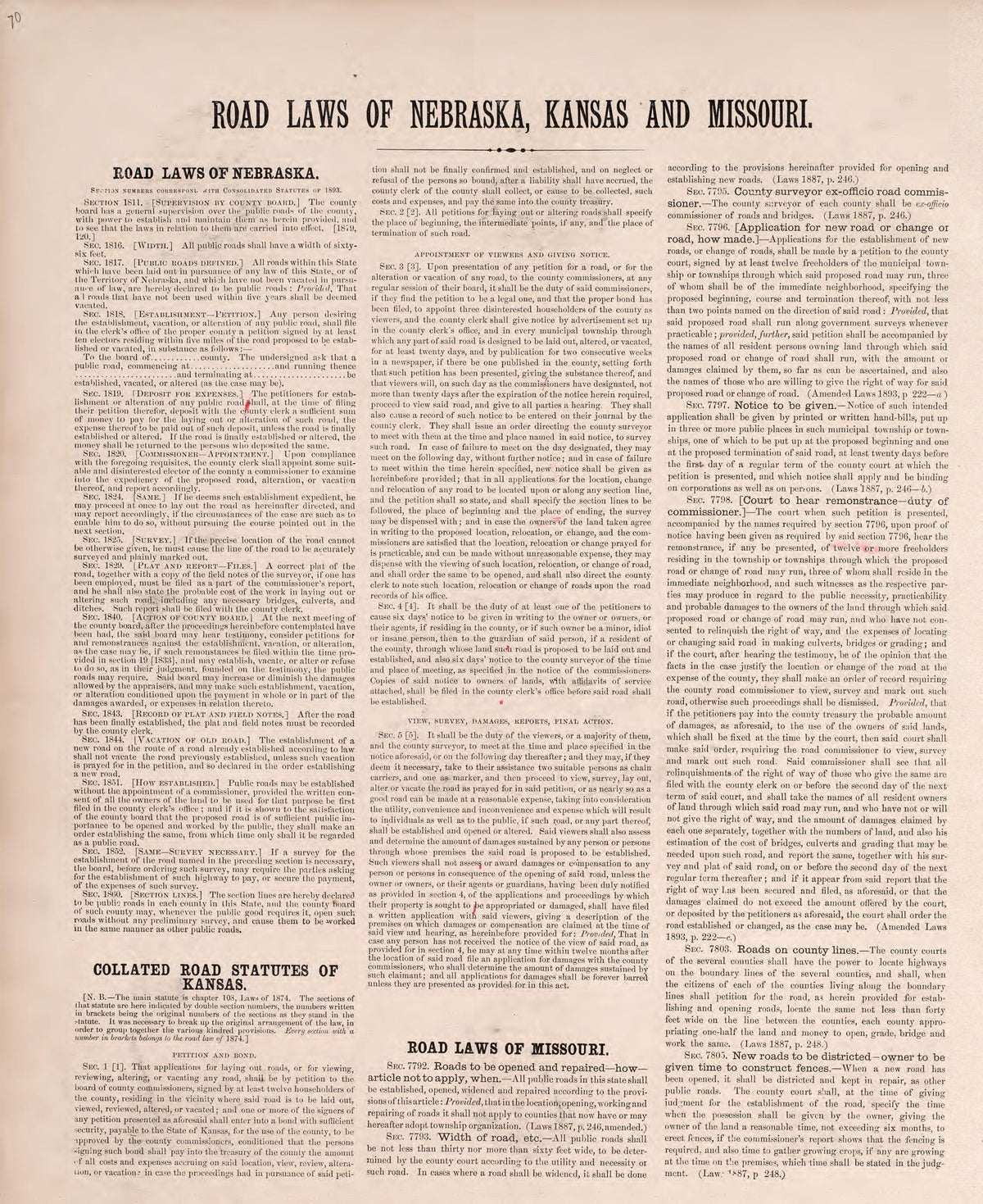 Road Laws of Nebraska and Missouri from Plat Book of Saunders County, Nebraska : Containing Carefully Prepared Township Plats, Village Plats, Analysis of U.S. Land System, Leading Farmers Directory : Illustrated 1907 by Relic Map Company