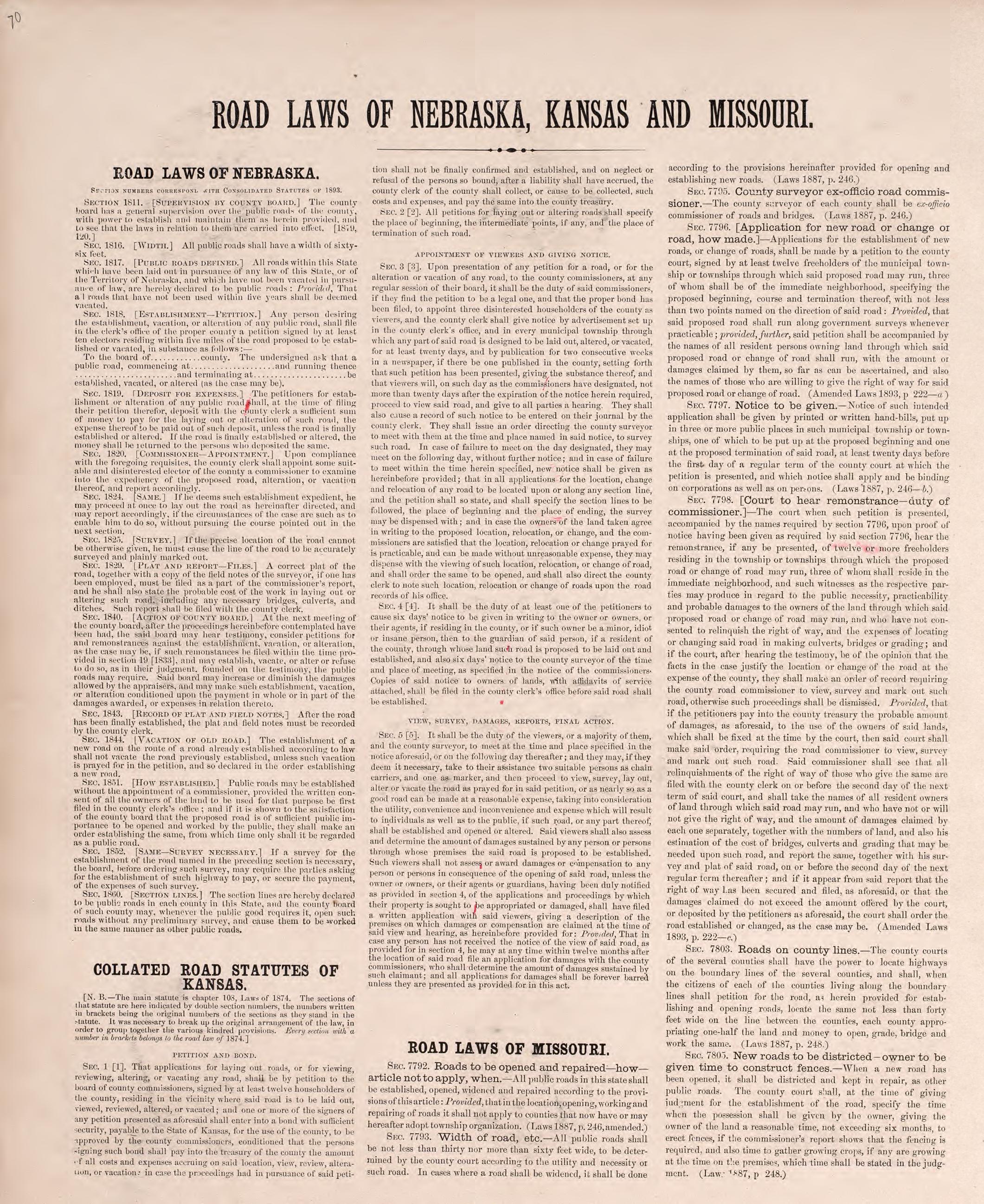 Road Laws of Nebraska and Missouri from Plat Book of Saunders County, Nebraska : Containing Carefully Prepared Township Plats, Village Plats, Analysis of U.S. Land System, Leading Farmers Directory : Illustrated 1907 by Relic Map Company