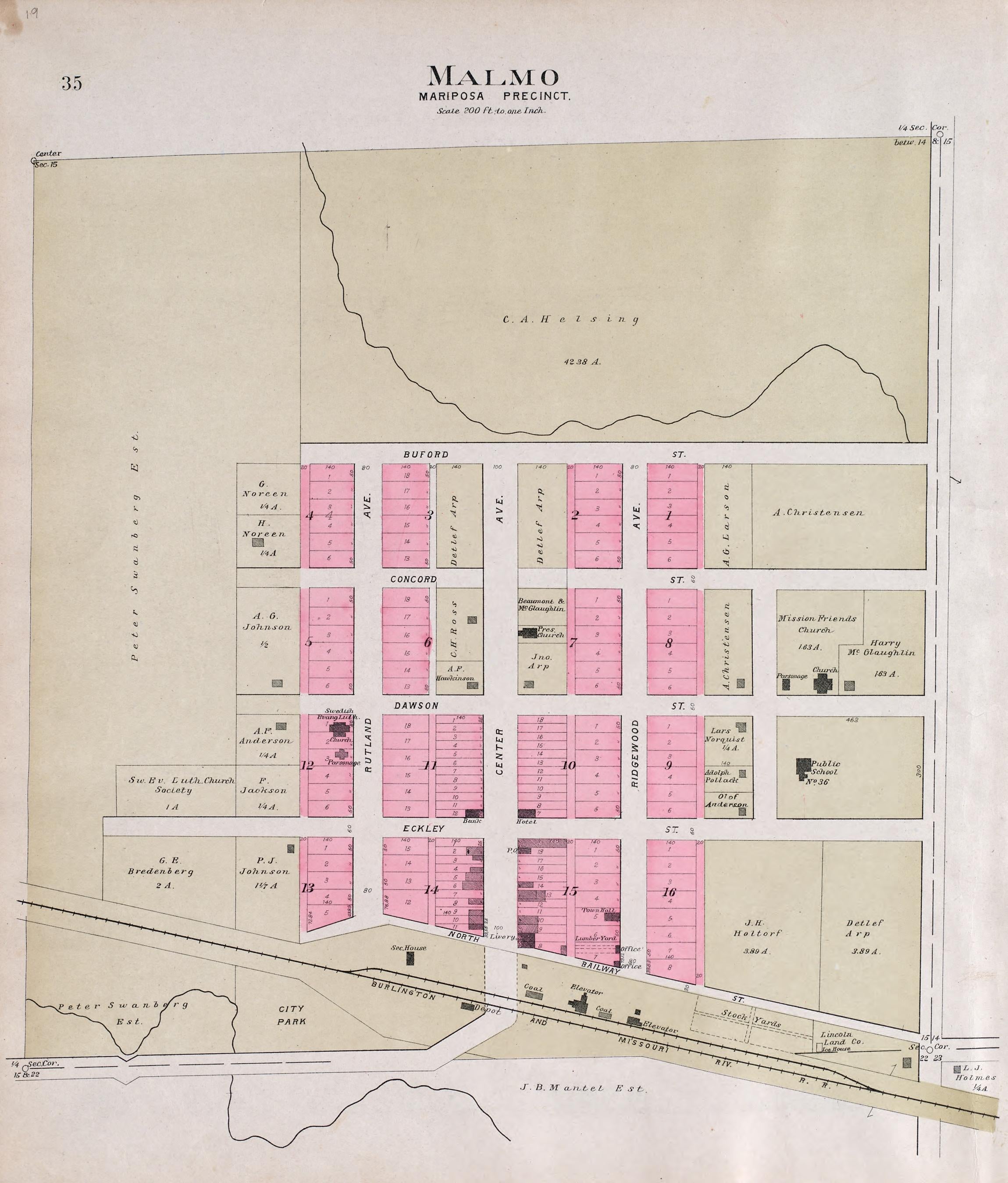 Malmo from Plat Book of Saunders County, Nebraska : Containing Carefully Prepared Township Plats, Village Plats, Analysis of U.S. Land System, Leading Farmers Directory : Illustrated 1907 by Relic Map Company