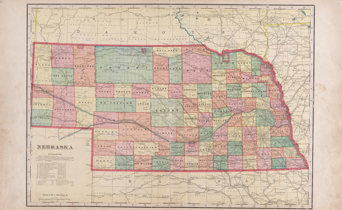 Nebraska from Plat Book of Saunders County, Nebraska : Containing Carefully Prepared Township Plats, Village Plats, Analysis of U.S. Land System, Leading Farmers Directory : Illustrated 1907 by Relic Map Company