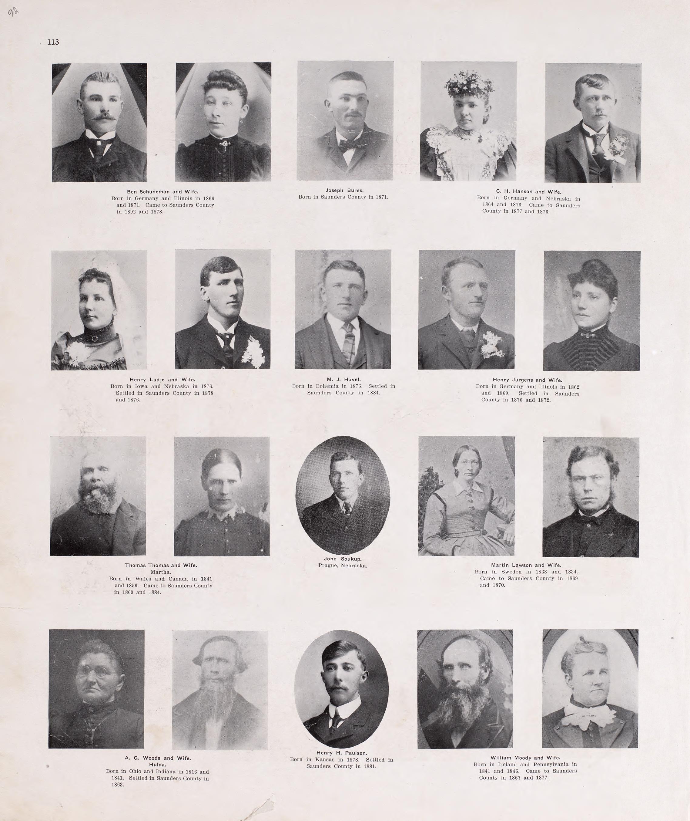 Portraits from Plat Book of Saunders County, Nebraska : Containing Carefully Prepared Township Plats, Village Plats, Analysis of U.S. Land System, Leading Farmers Directory : Illustrated 1907 by Relic Map Company