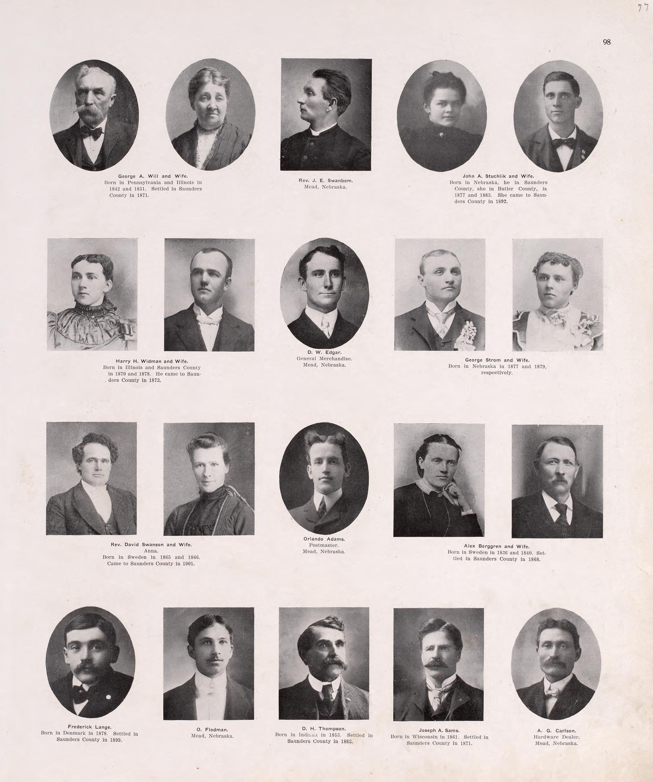 Portraits from Plat Book of Saunders County, Nebraska : Containing Carefully Prepared Township Plats, Village Plats, Analysis of U.S. Land System, Leading Farmers Directory : Illustrated 1907 by Relic Map Company