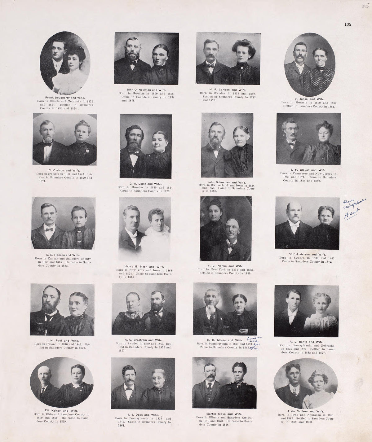 Portraits from Plat Book of Saunders County, Nebraska : Containing Carefully Prepared Township Plats, Village Plats, Analysis of U.S. Land System, Leading Farmers Directory : Illustrated 1907 by Relic Map Company