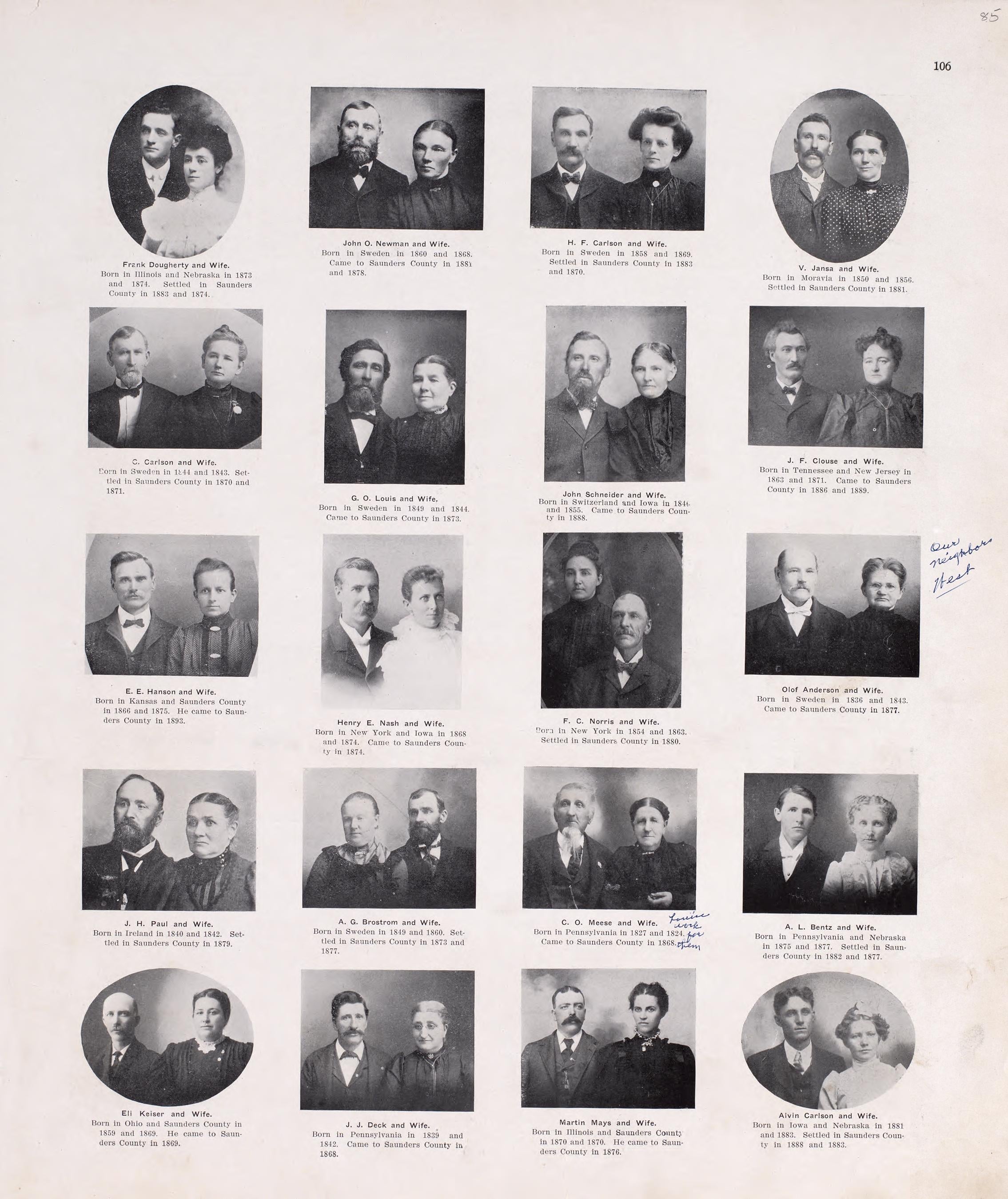 Portraits from Plat Book of Saunders County, Nebraska : Containing Carefully Prepared Township Plats, Village Plats, Analysis of U.S. Land System, Leading Farmers Directory : Illustrated 1907 by Relic Map Company