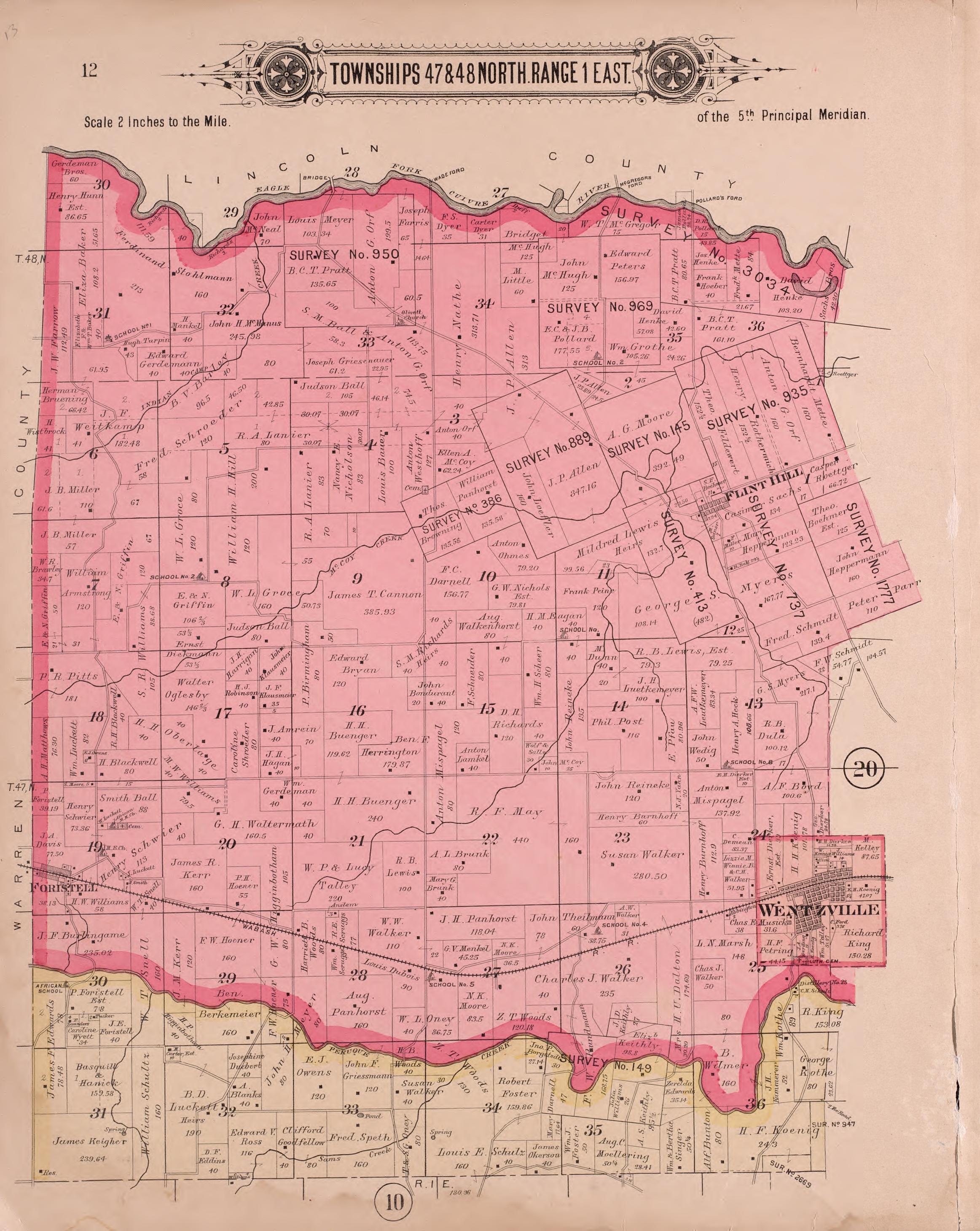 Twps 47 & 48 North Range 1 East from Plat Book of St. Charles County, Missouri : Compiled from County Records and Actual Surveys 1905 by Relic Map Company
