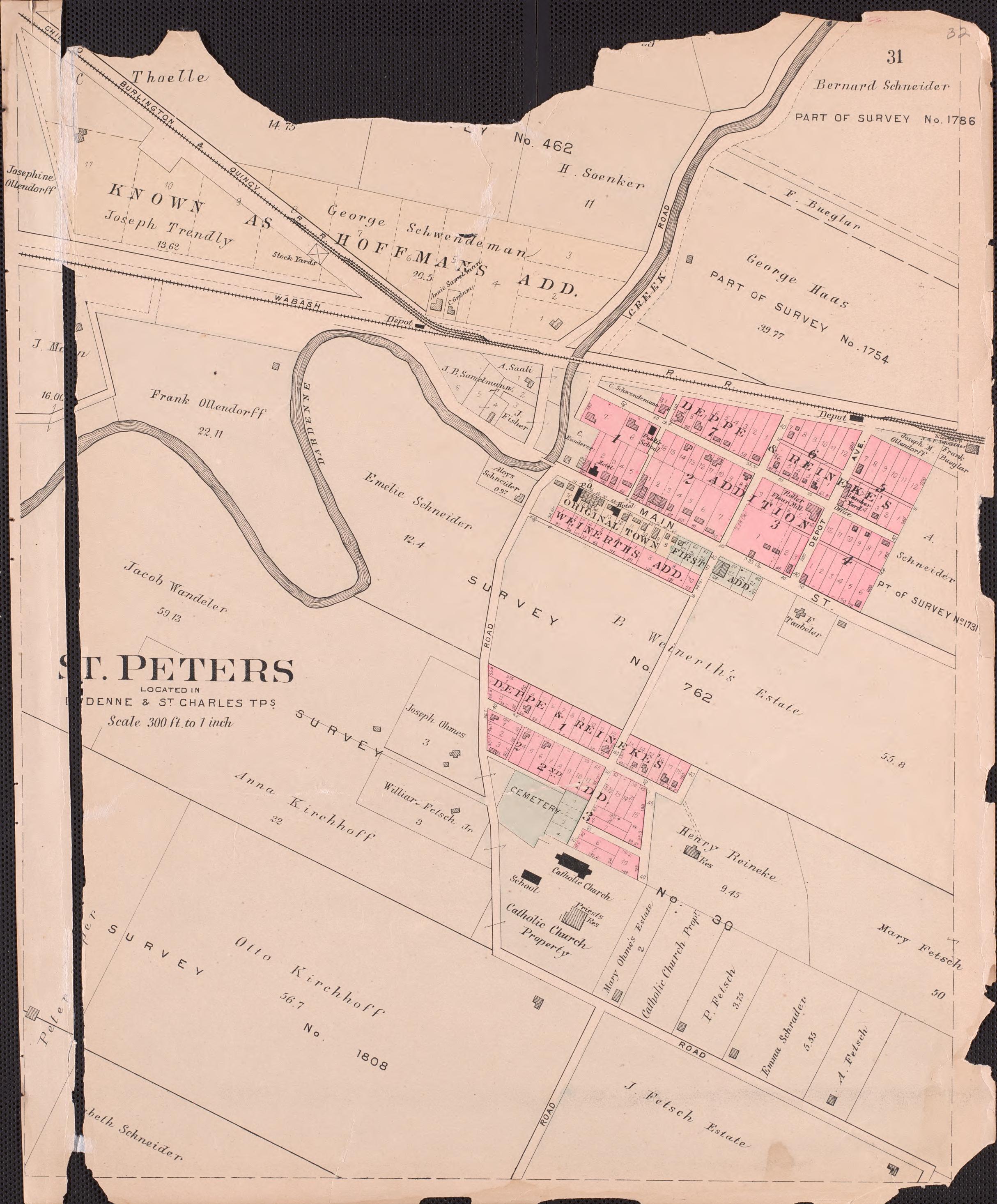 St. Peters from Plat Book of St. Charles County, Missouri : Compiled from County Records and Actual Surveys 1905 by Relic Map Company