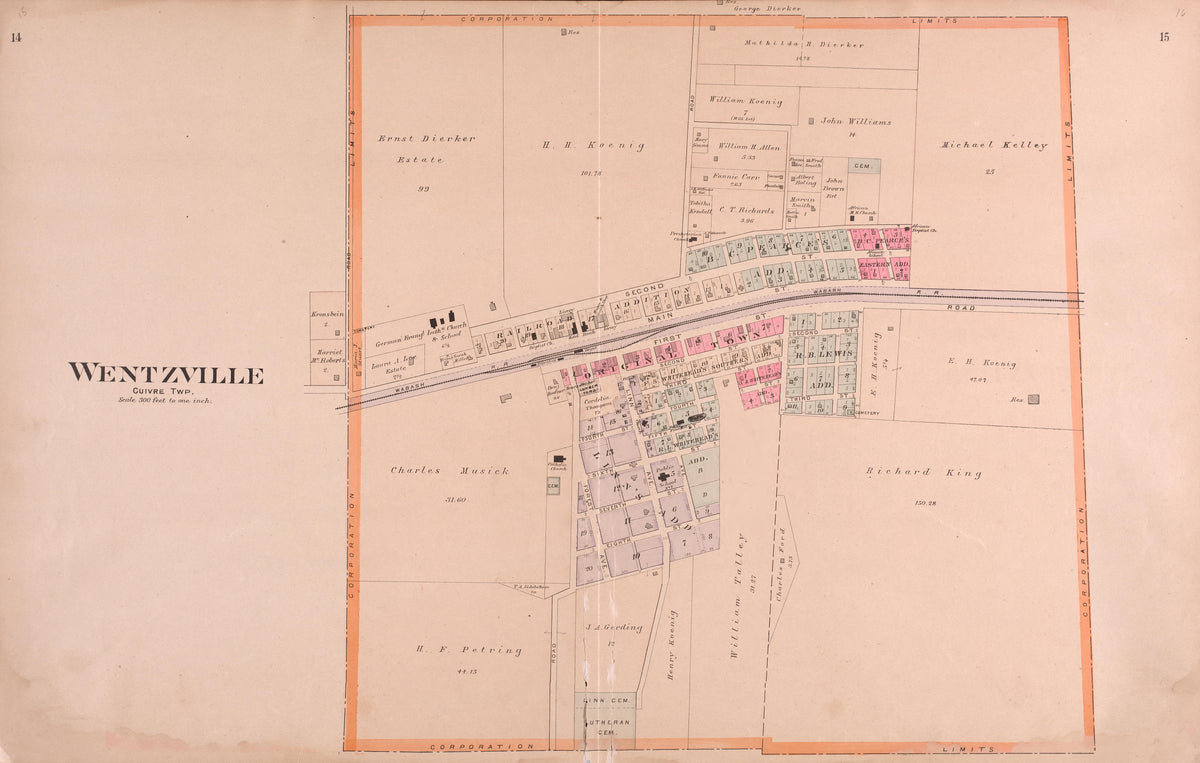 Wentzville from Plat Book of St. Charles County, Missouri : Compiled from County Records and Actual Surveys 1905 by Relic Map Company