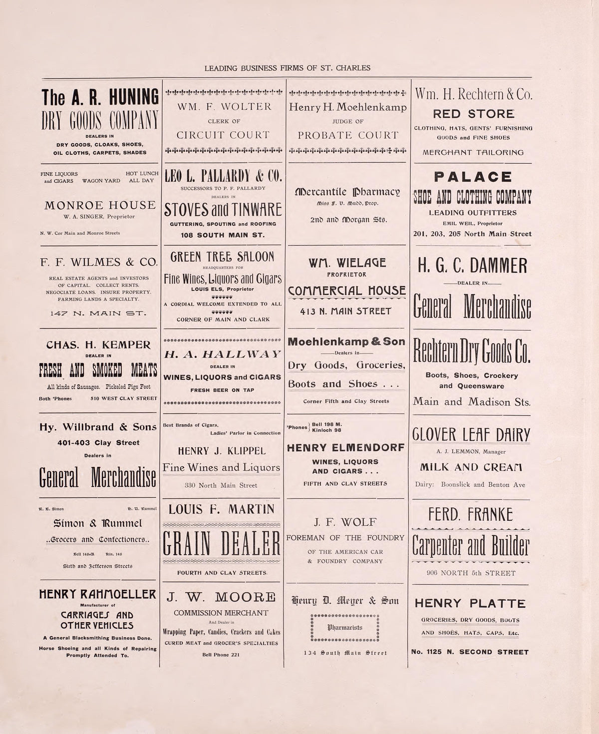 Leading Business Firms of St. Charles (continued) from Plat Book of St. Charles County, Missouri : Compiled from County Records and Actual Surveys 1905 by Relic Map Company
