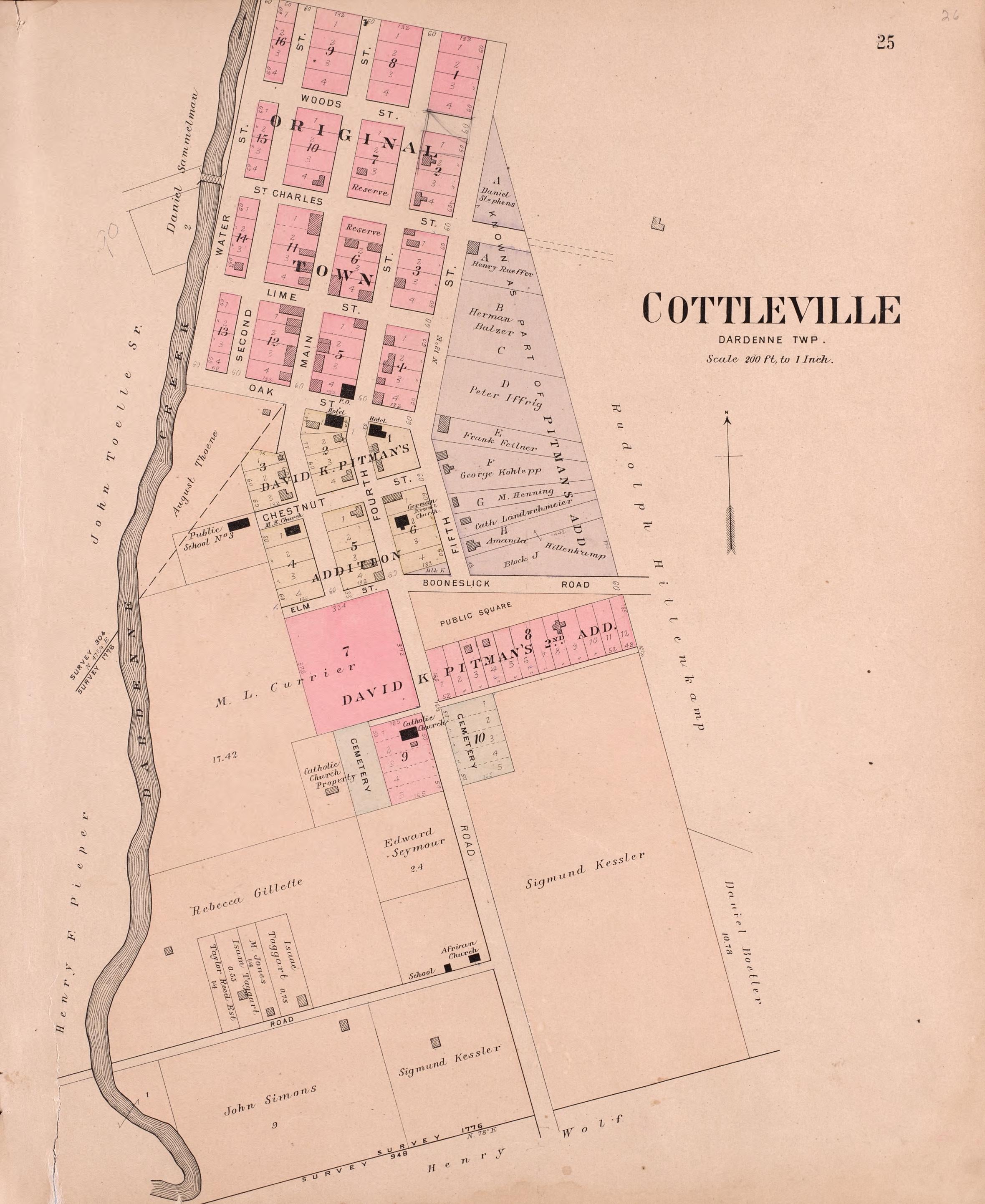 Cottleville from Plat Book of St. Charles County, Missouri : Compiled from County Records and Actual Surveys 1905 by Relic Map Company