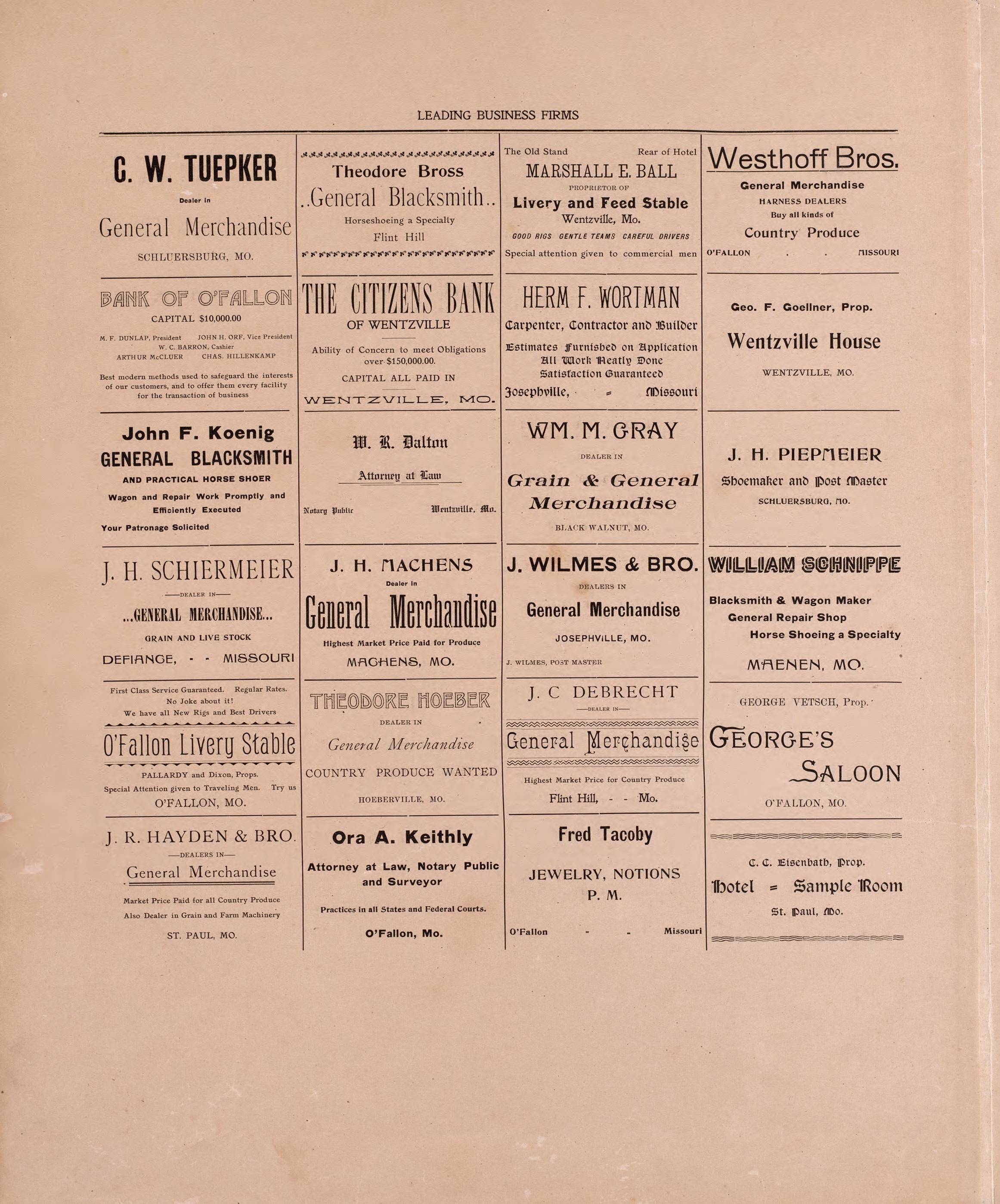 Leading Business Firms of St. Charles (continued) from Plat Book of St. Charles County, Missouri : Compiled from County Records and Actual Surveys 1905 by Relic Map Company