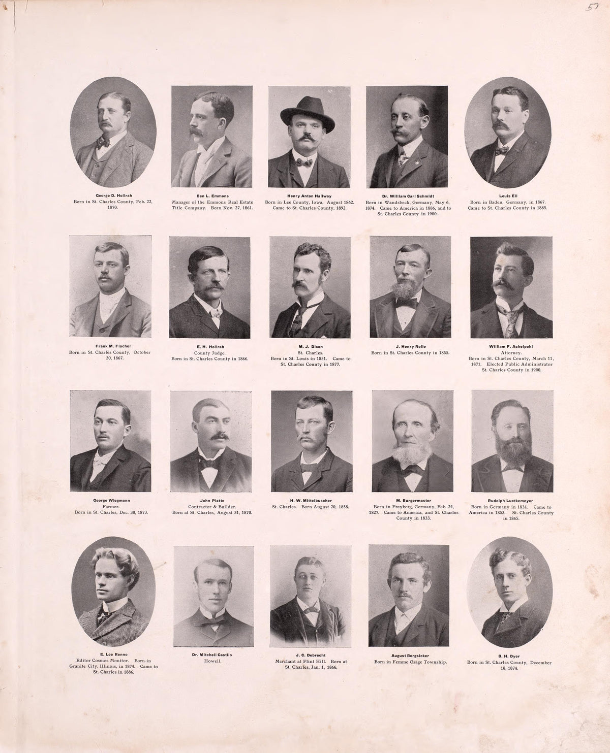 Portraits (continued) from Plat Book of St. Charles County, Missouri : Compiled from County Records and Actual Surveys 1905 by Relic Map Company