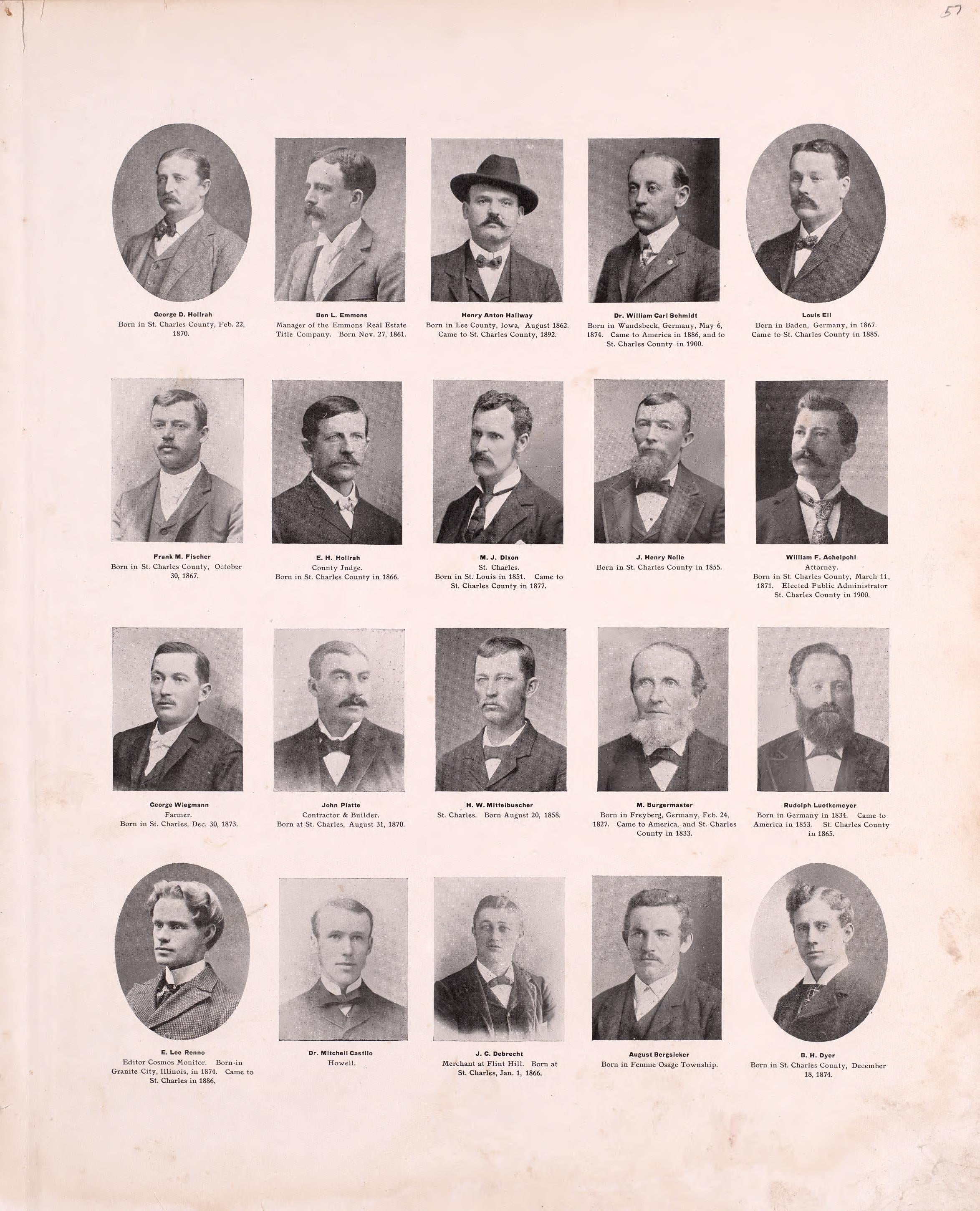 Portraits (continued) from Plat Book of St. Charles County, Missouri : Compiled from County Records and Actual Surveys 1905 by Relic Map Company