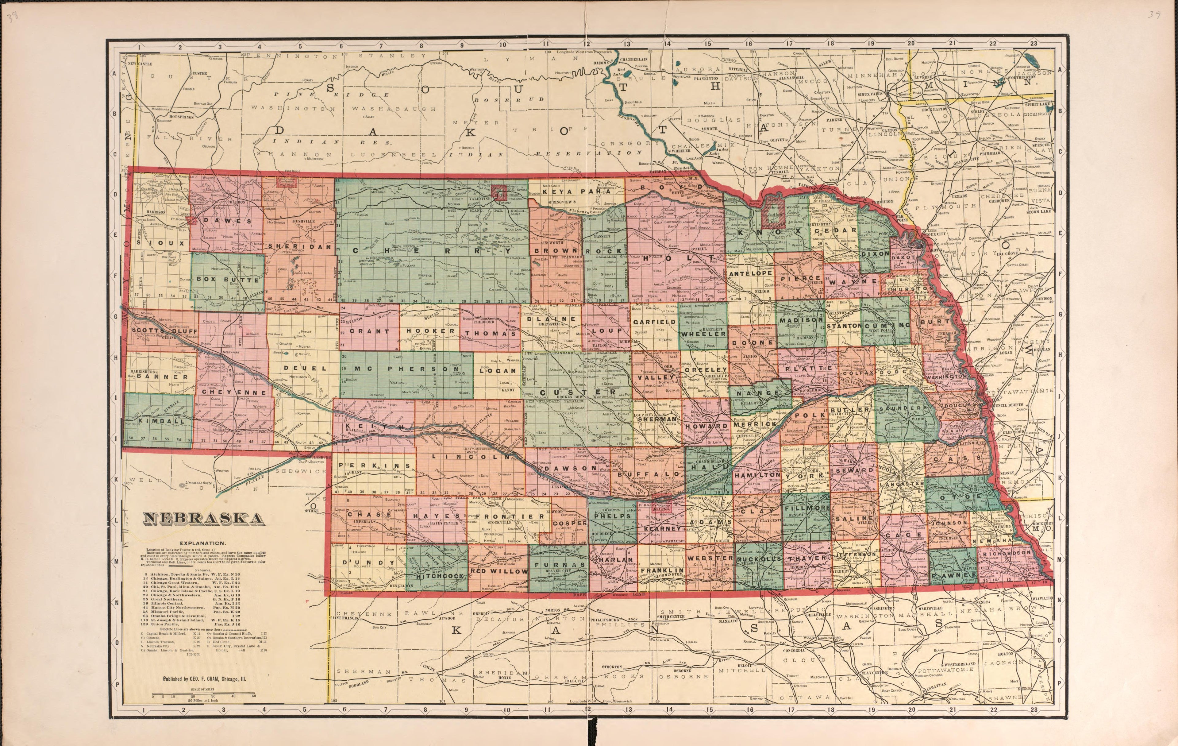 Nebraska from Plat Book of Washington County, Nebraska : Containing Carefully Prepared Township Plats, Village Plats, Analysis of U.S. Land System, State, United States and World Maps : Illustrated 1908 by Relic Map Company