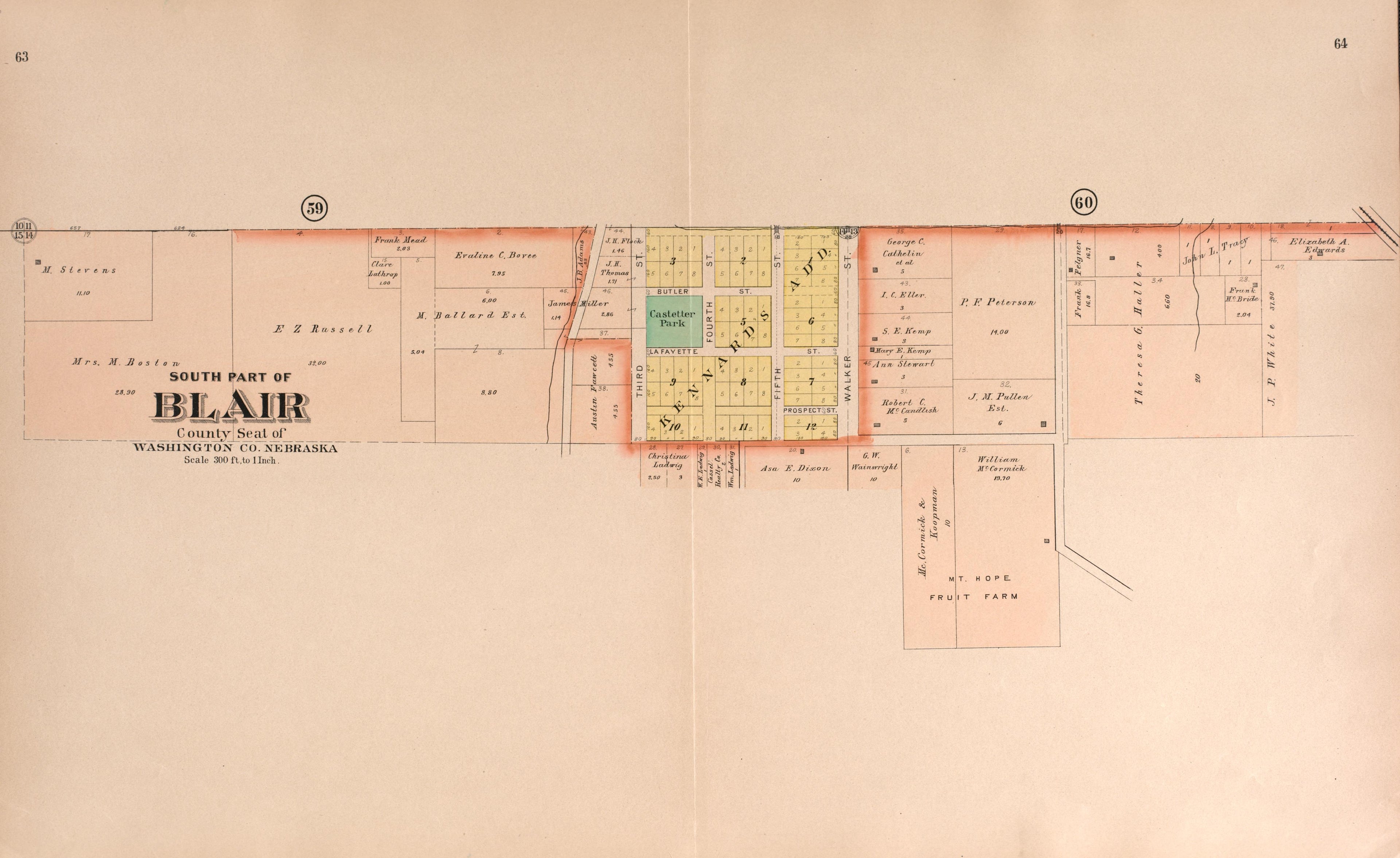Blair, South Part from Plat Book of Washington County, Nebraska : Containing Carefully Prepared Township Plats, Village Plats, Analysis of U.S. Land System, State, United States and World Maps : Illustrated 1908 by Relic Map Company