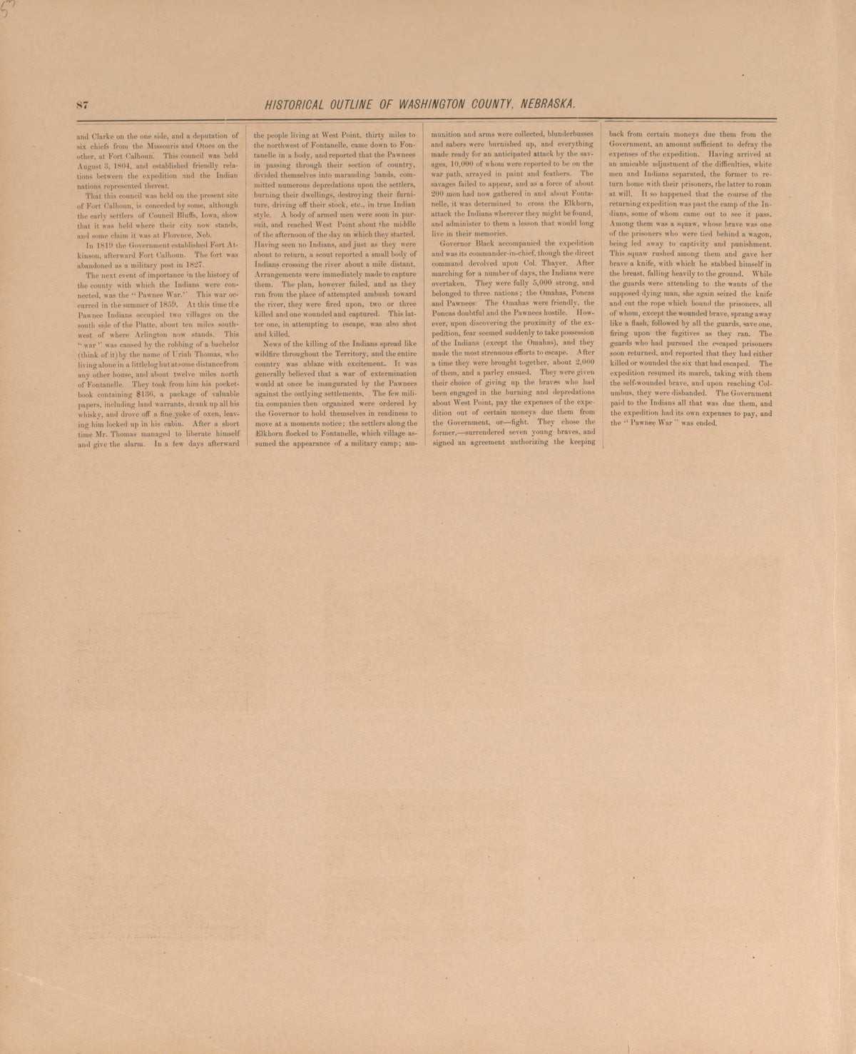 Historical Outline of Washington County, P. 2 from Plat Book of Washington County, Nebraska : Containing Carefully Prepared Township Plats, Village Plats, Analysis of U.S. Land System, State, United States and World Maps : Illustrated 1908 by Relic Map Company