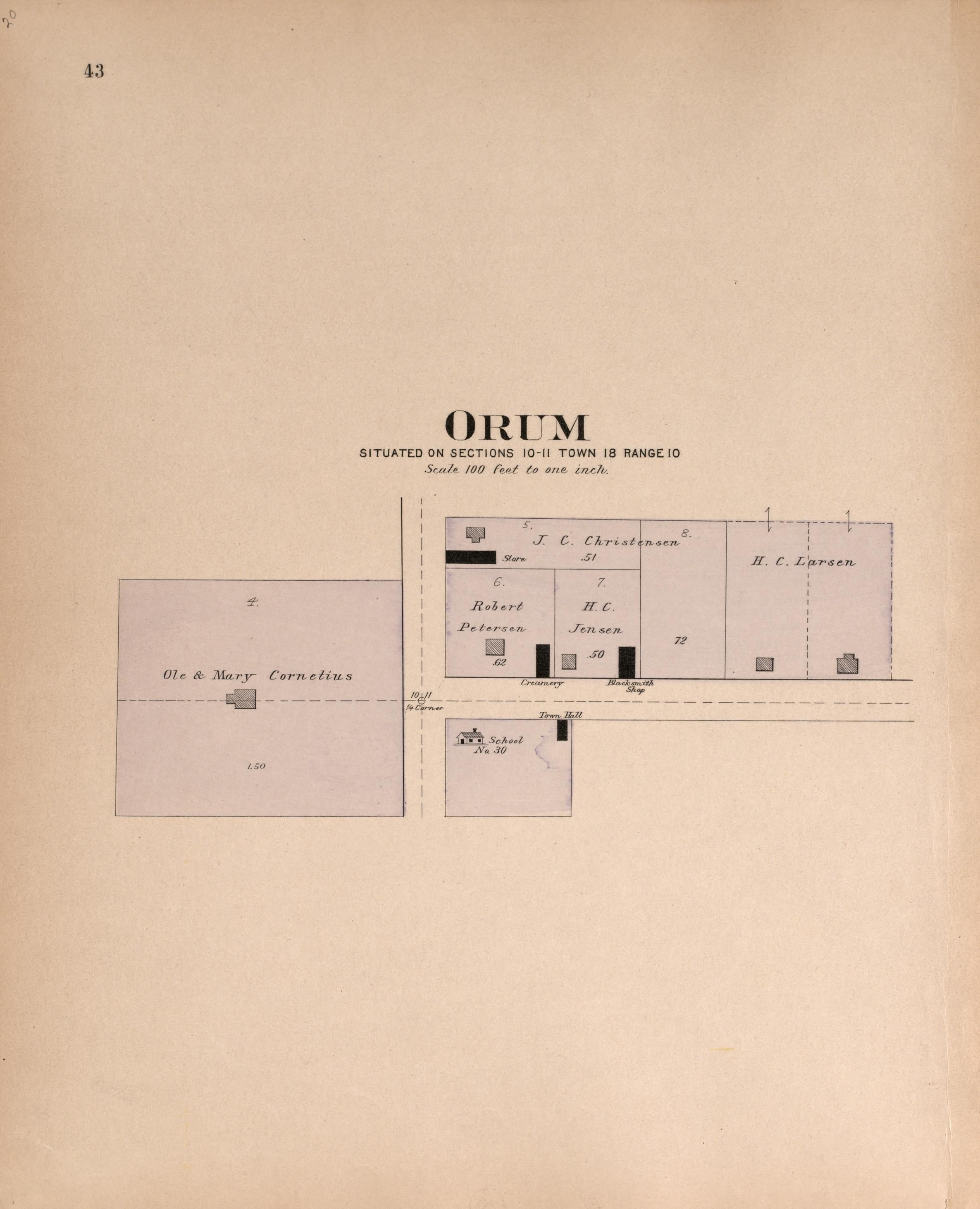 Orum from Plat Book of Washington County, Nebraska : Containing Carefully Prepared Township Plats, Village Plats, Analysis of U.S. Land System, State, United States and World Maps : Illustrated 1908 by Relic Map Company