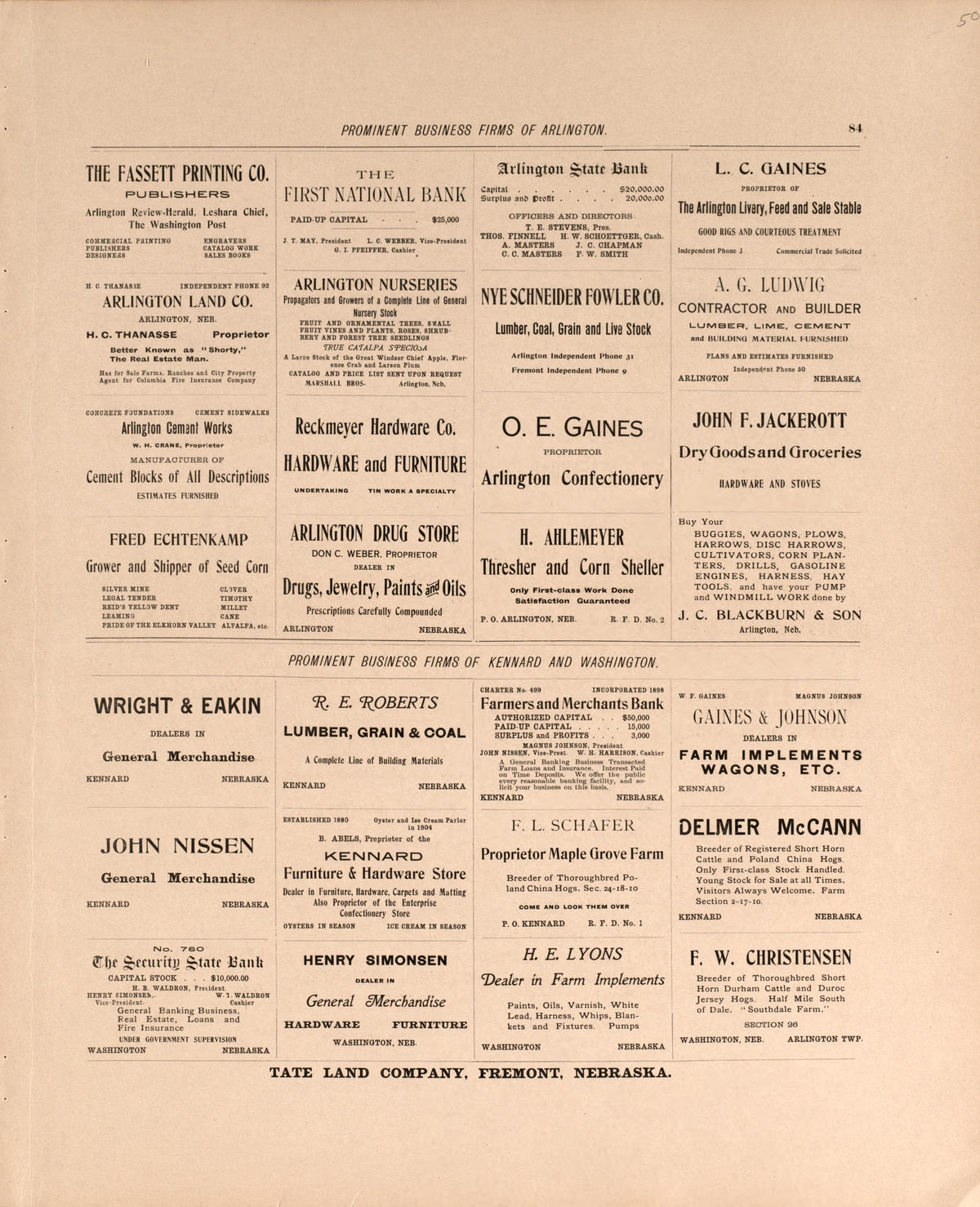Business Firms In Blair, P. 3 from Plat Book of Washington County, Nebraska : Containing Carefully Prepared Township Plats, Village Plats, Analysis of U.S. Land System, State, United States and World Maps : Illustrated 1908 by Relic Map Company