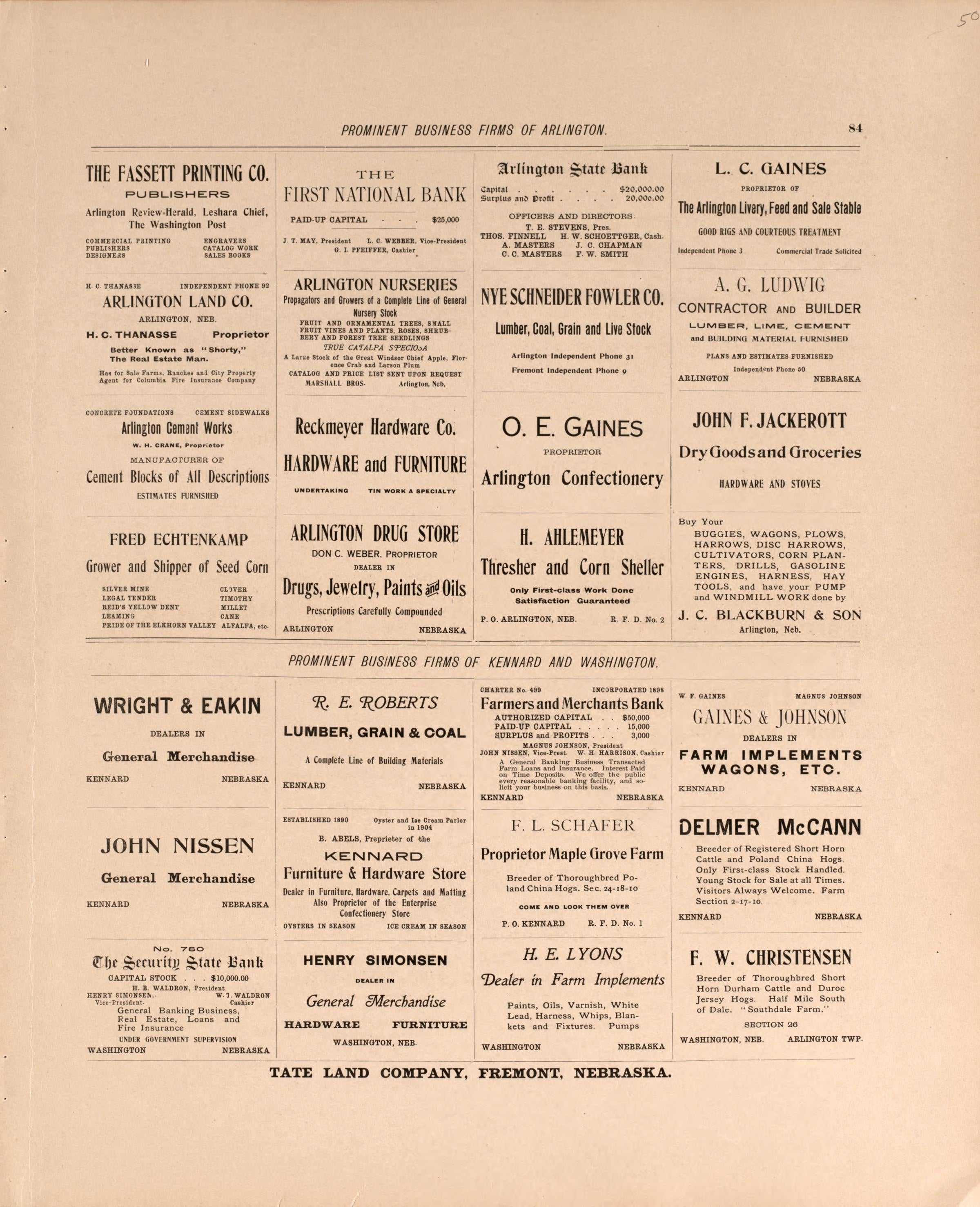 Business Firms In Blair, P. 3 from Plat Book of Washington County, Nebraska : Containing Carefully Prepared Township Plats, Village Plats, Analysis of U.S. Land System, State, United States and World Maps : Illustrated 1908 by Relic Map Company