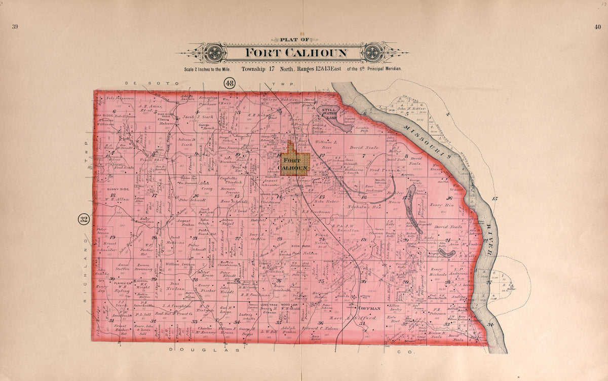 Fort Calhoun from Plat Book of Washington County, Nebraska : Containing Carefully Prepared Township Plats, Village Plats, Analysis of U.S. Land System, State, United States and World Maps : Illustrated 1908 by Relic Map Company