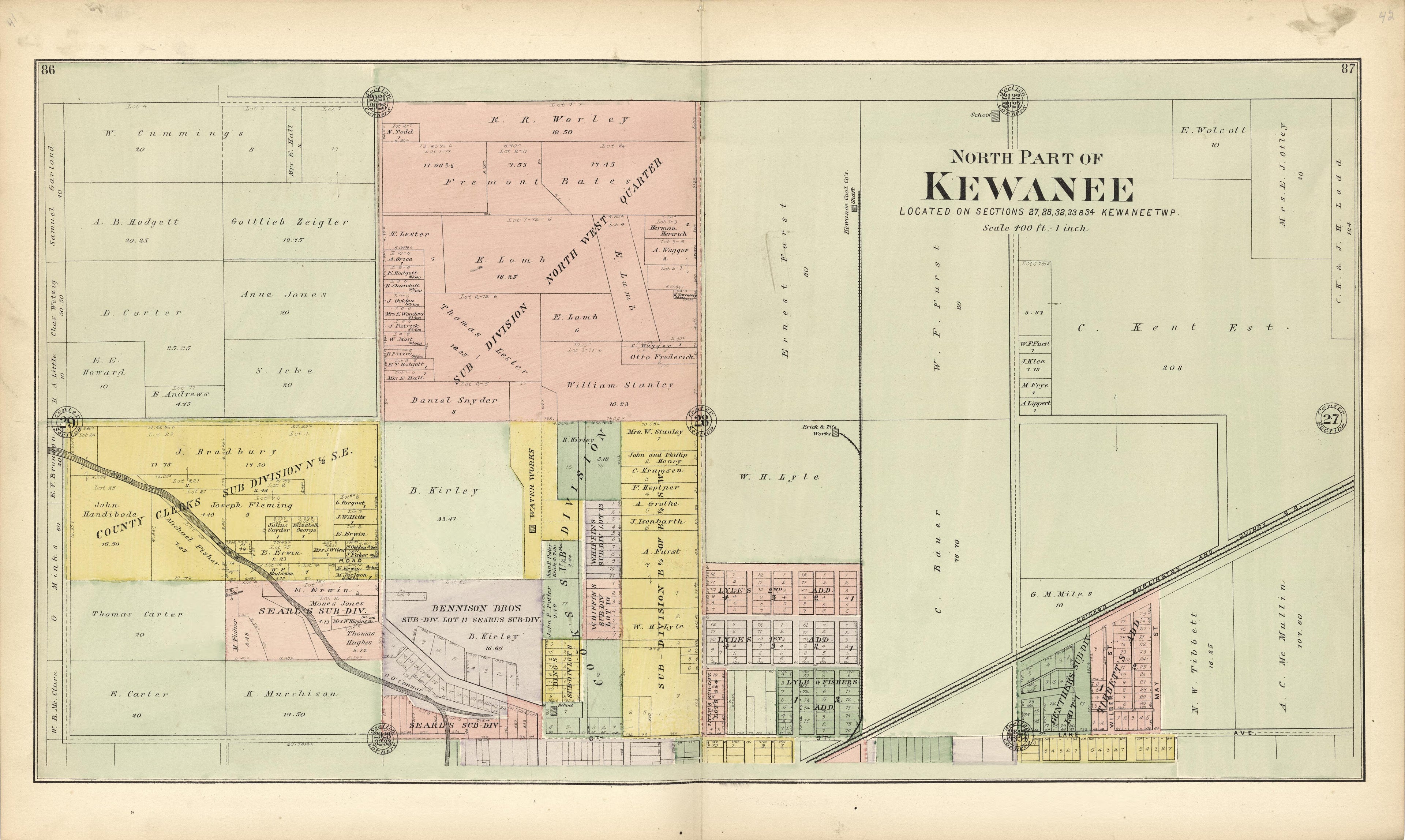 North Part of Kewanee from Plat Book of Henry County, Illinois 1893 by Relic Map Company