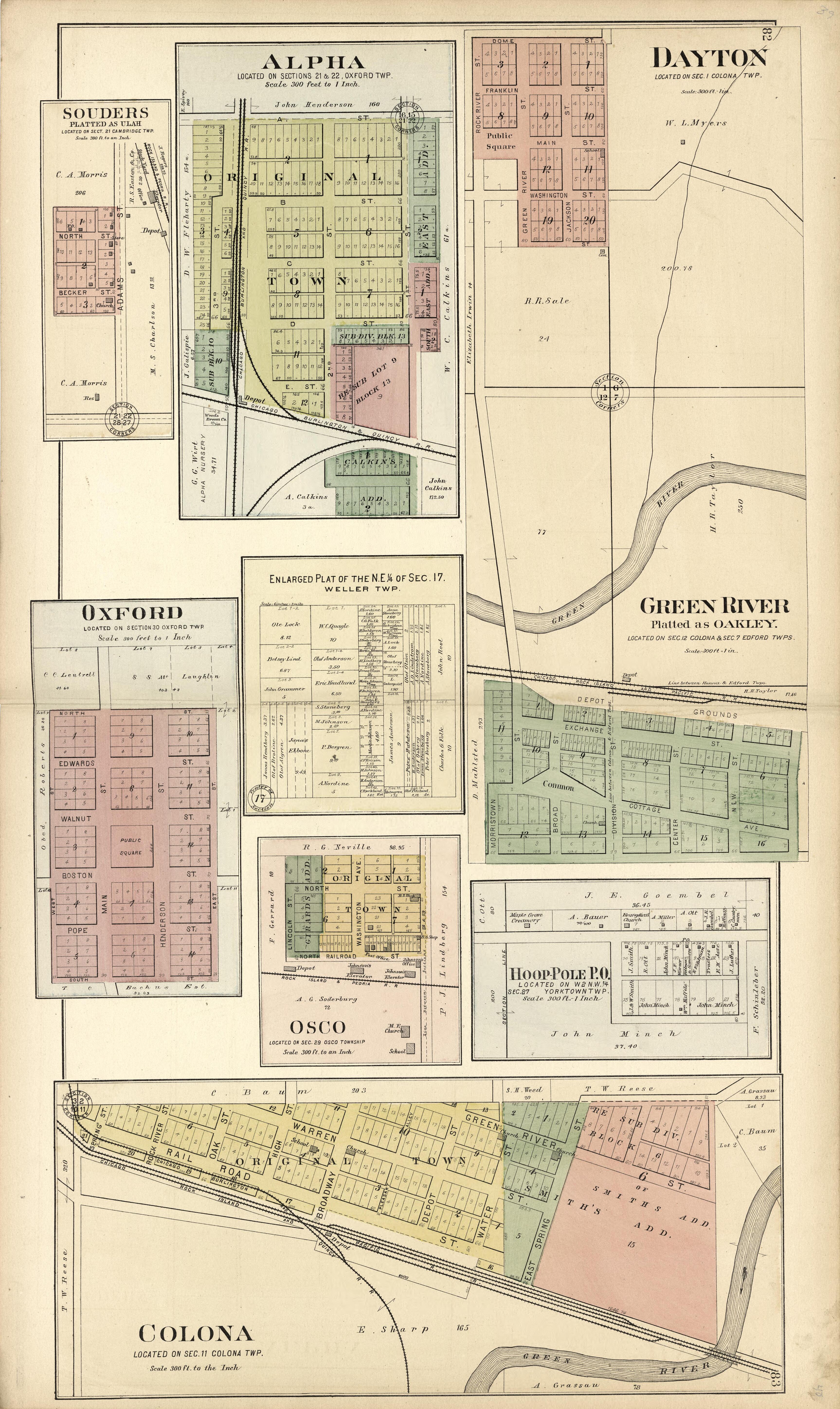 Souders; Alpha; Dayton from Plat Book of Henry County, Illinois 1893 by Relic Map Company