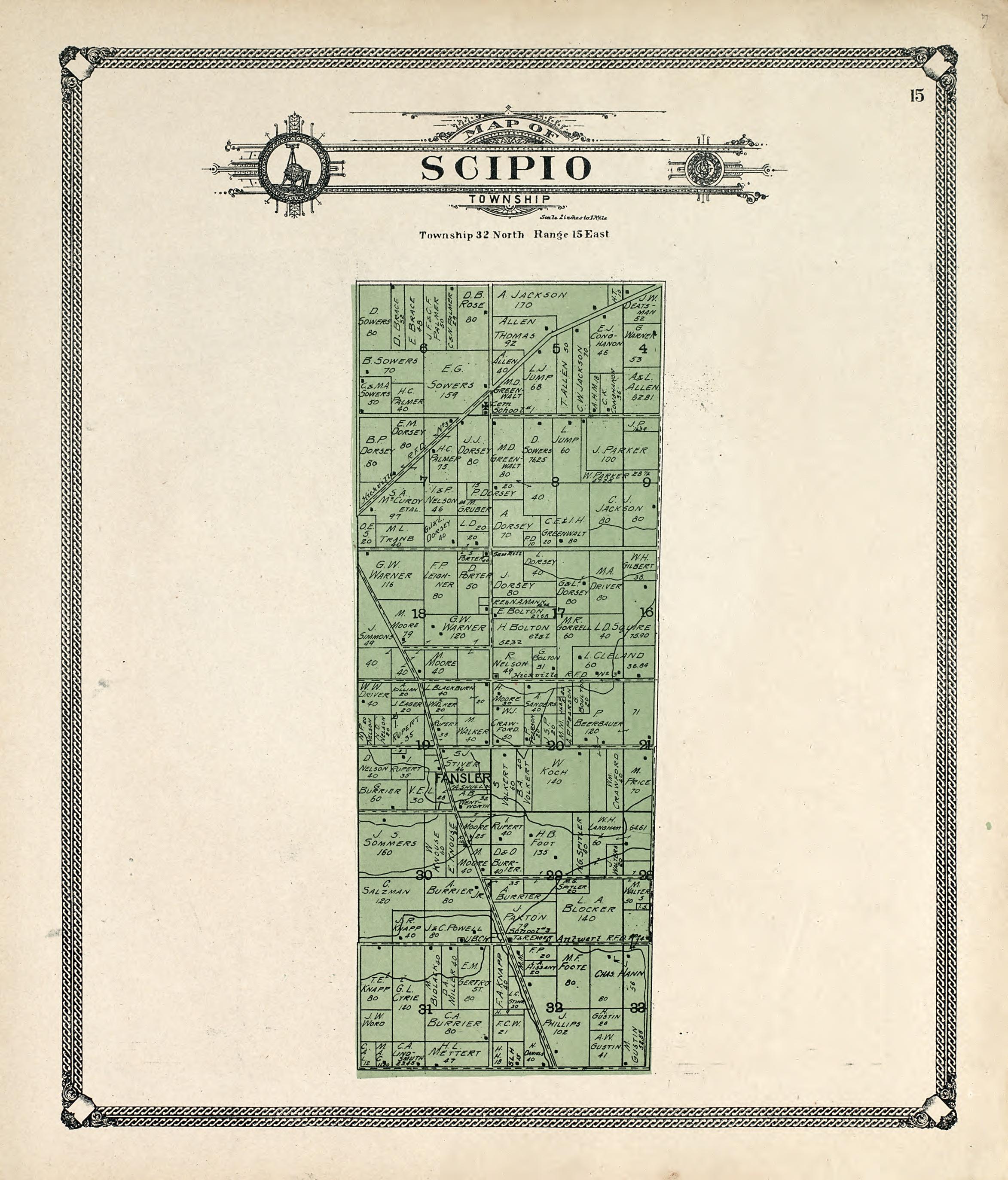 Map of Scipio Township from Plat Book of Allen County, Indiana 1907 by Relic Map Company