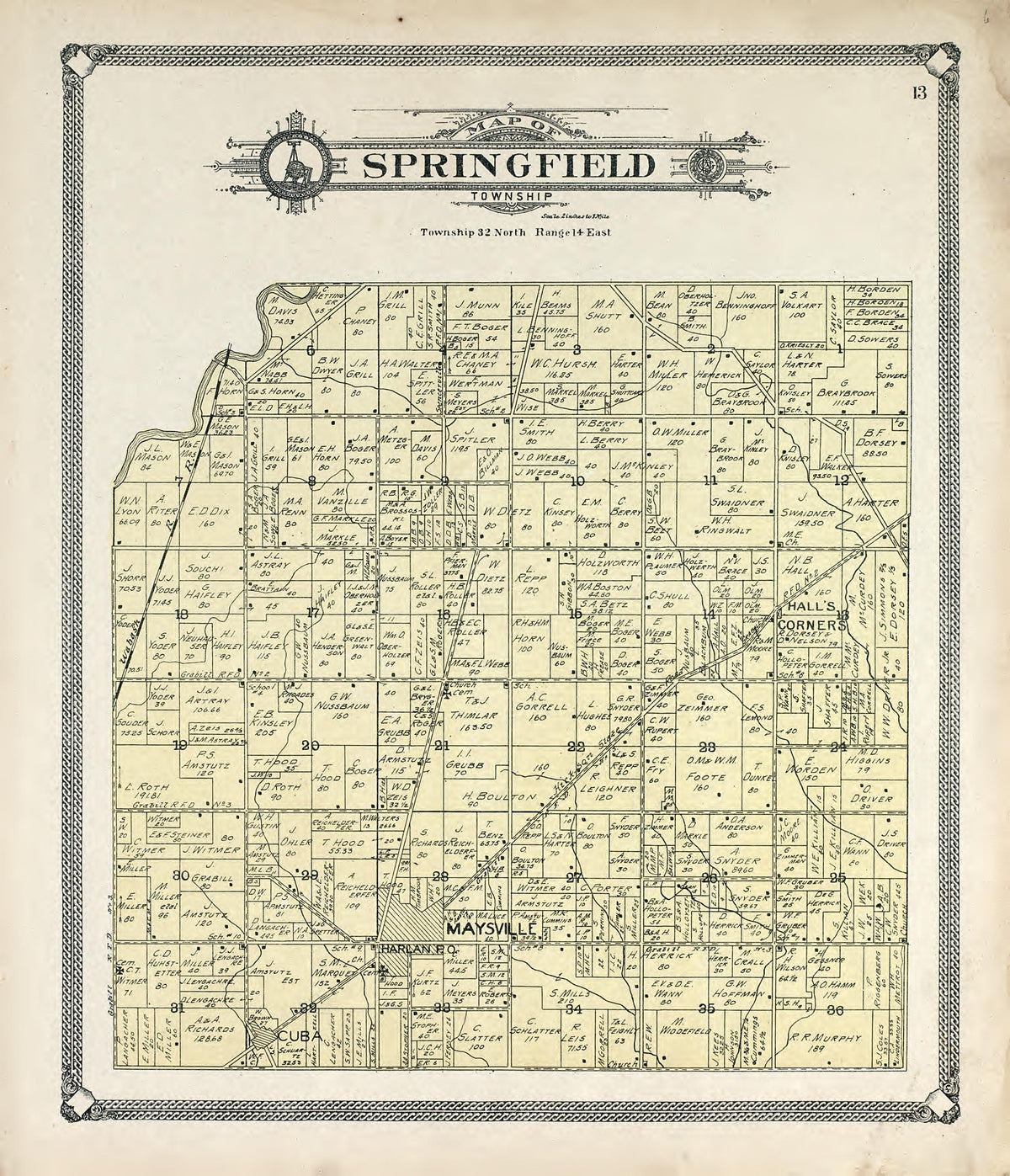 Map of Springfield Township from Plat Book of Allen County, Indiana 1907 by Relic Map Company
