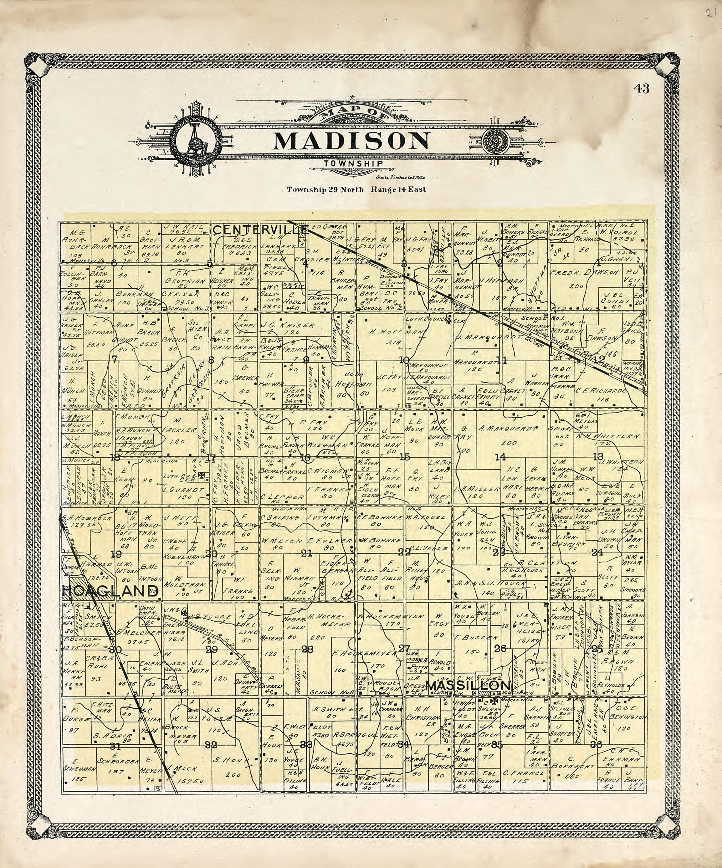 Map of Madison Tonwship from Plat Book of Allen County, Indiana 1907 by Relic Map Company