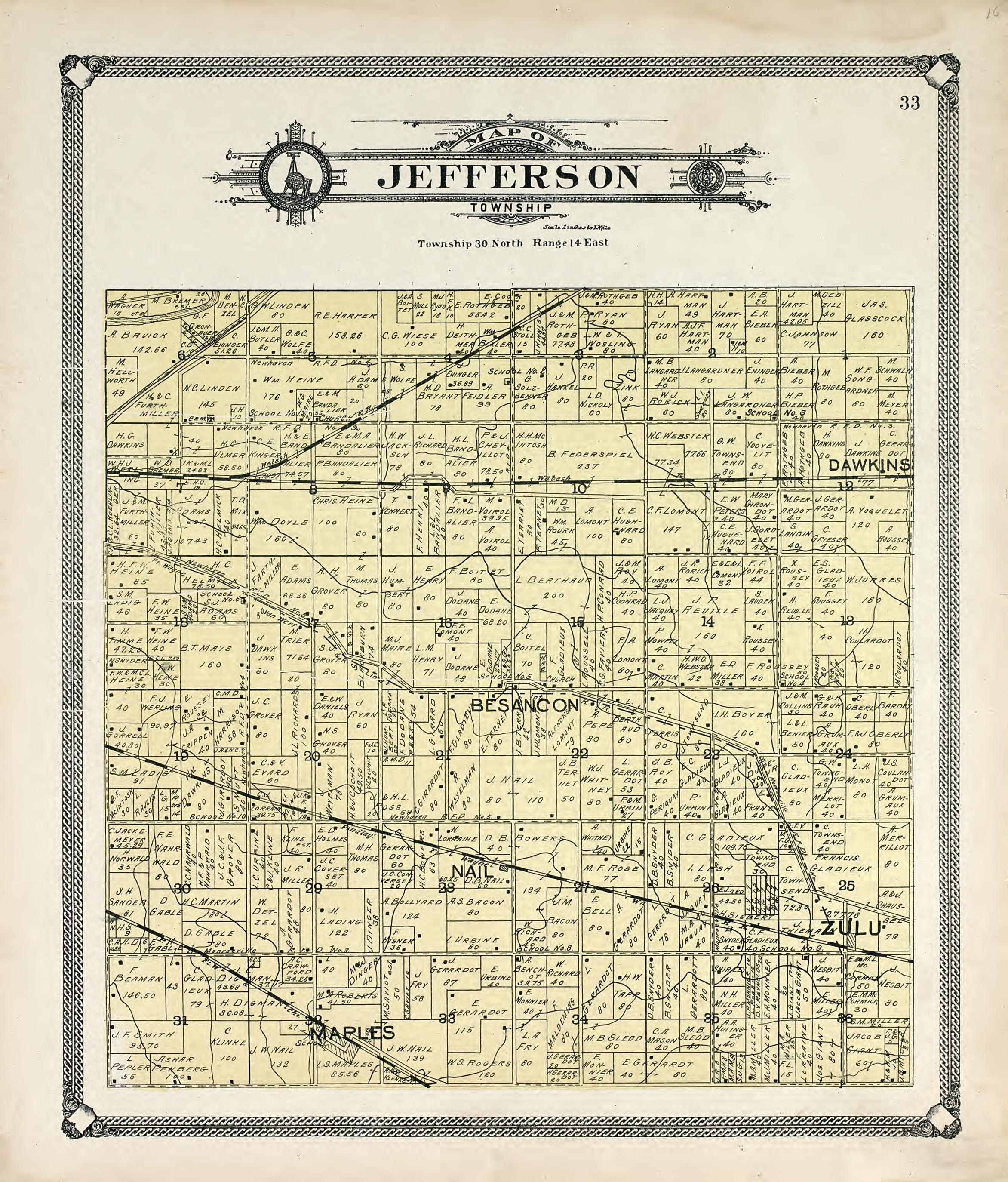 Map of Jefferson Township from Plat Book of Allen County, Indiana 1907 by Relic Map Company