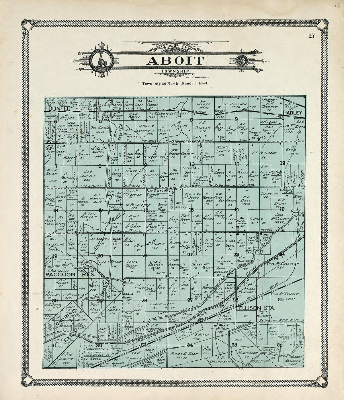 Map of Aboit Township from Plat Book of Allen County, Indiana 1907 by Relic Map Company