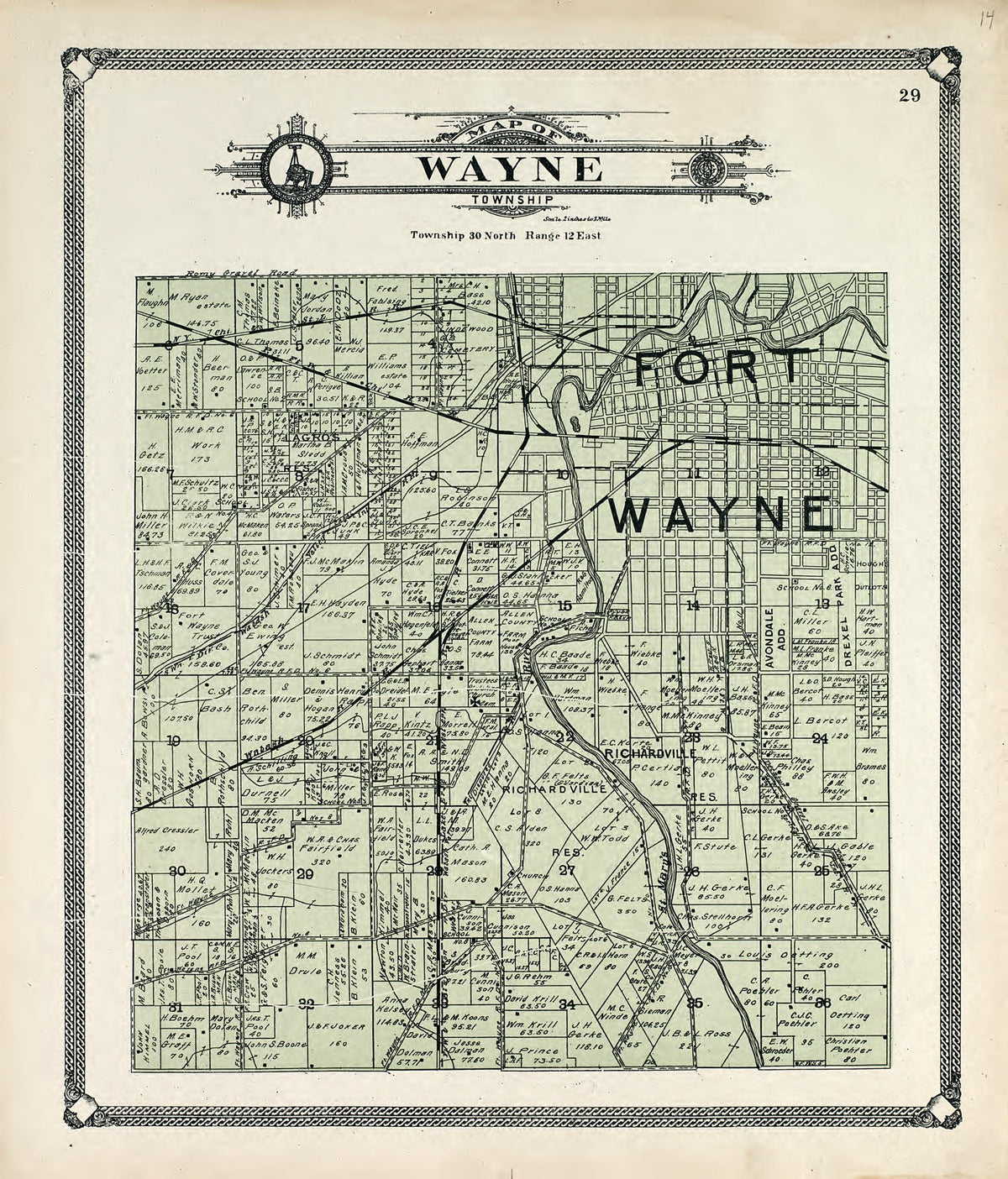 Map of Wayne Township from Plat Book of Allen County, Indiana 1907 by Relic Map Company