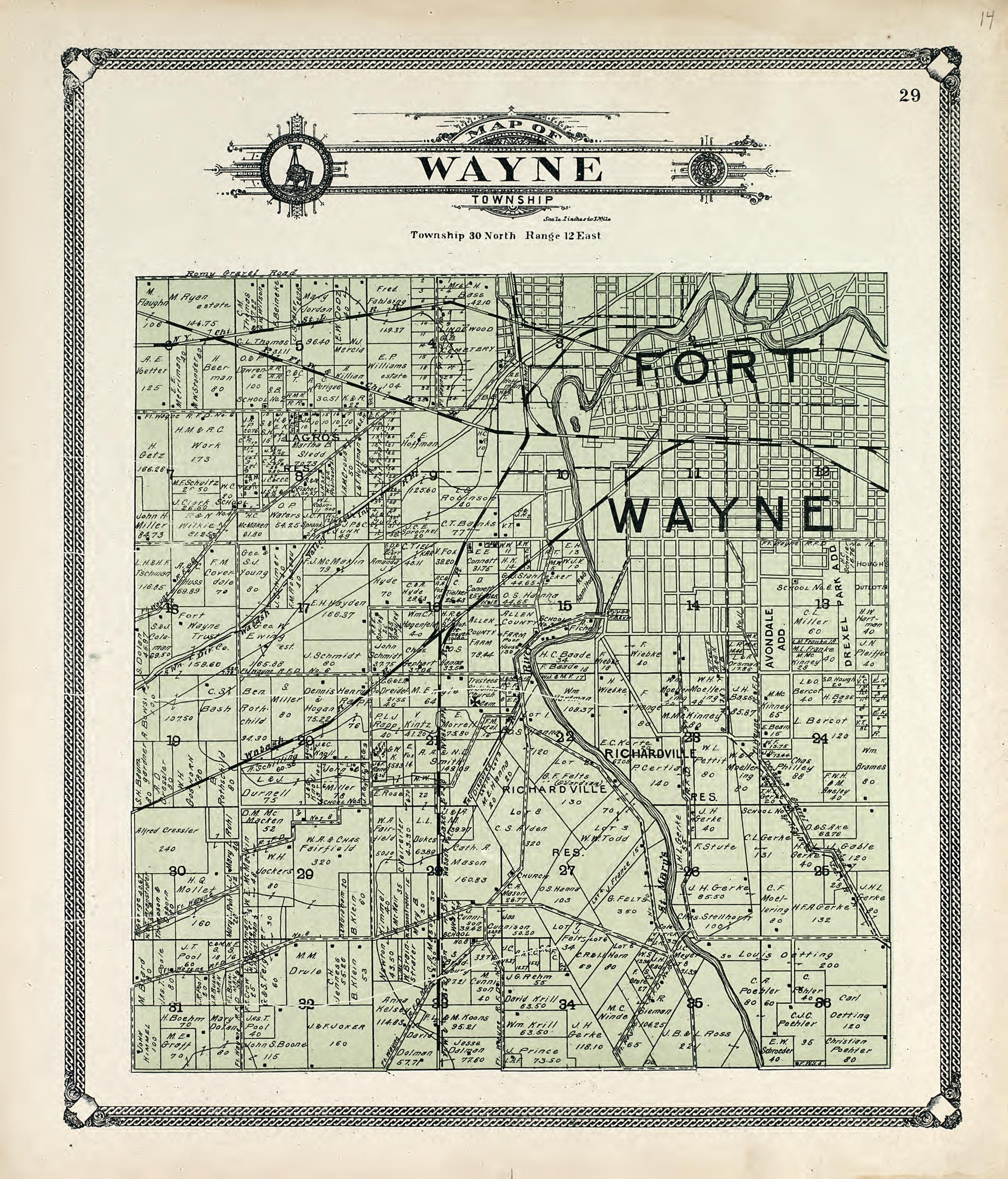 Map of Wayne Township from Plat Book of Allen County, Indiana 1907 by Relic Map Company